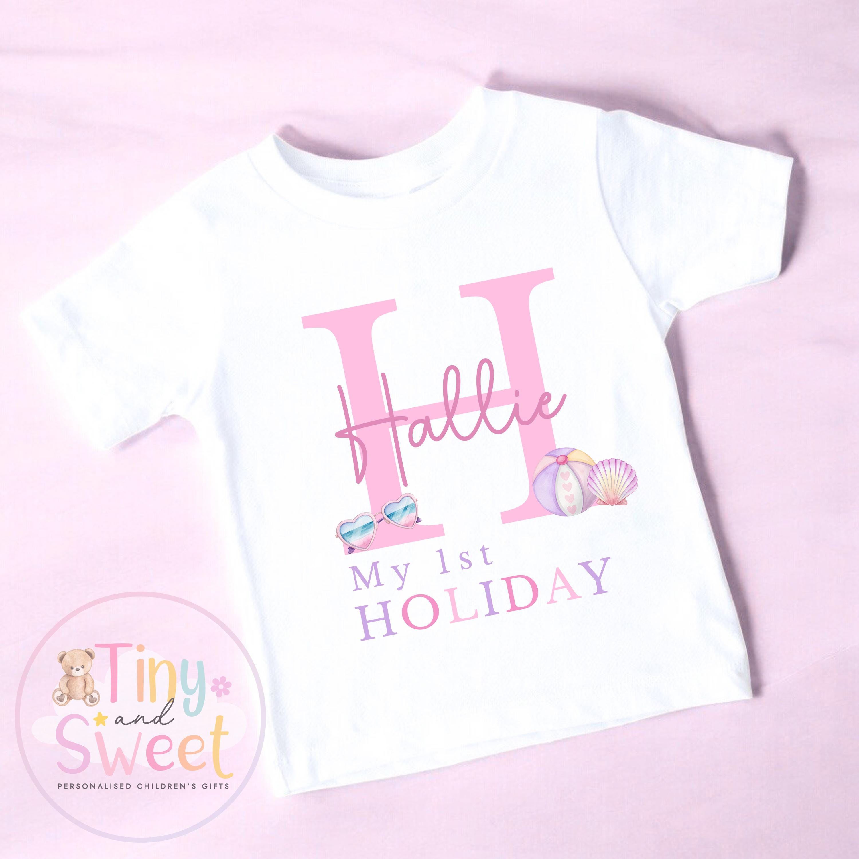 My First Holiday T-Shirt, Personalised Baby Travel Outfit, Baby’s First Holiday Shirt, Cute Summer Travel Outfit, My First Holiday Design