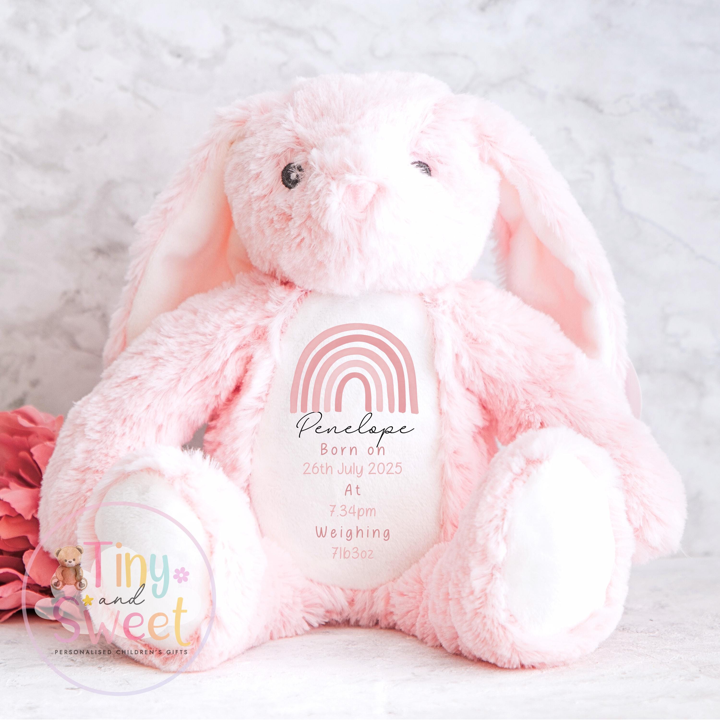 Personalised Birth Stat Bunny, Newborn Baby Gift, Custom Soft Toy for Newborn, Birth Stats Soft Toy Keepsake, Personalised New Baby Gift