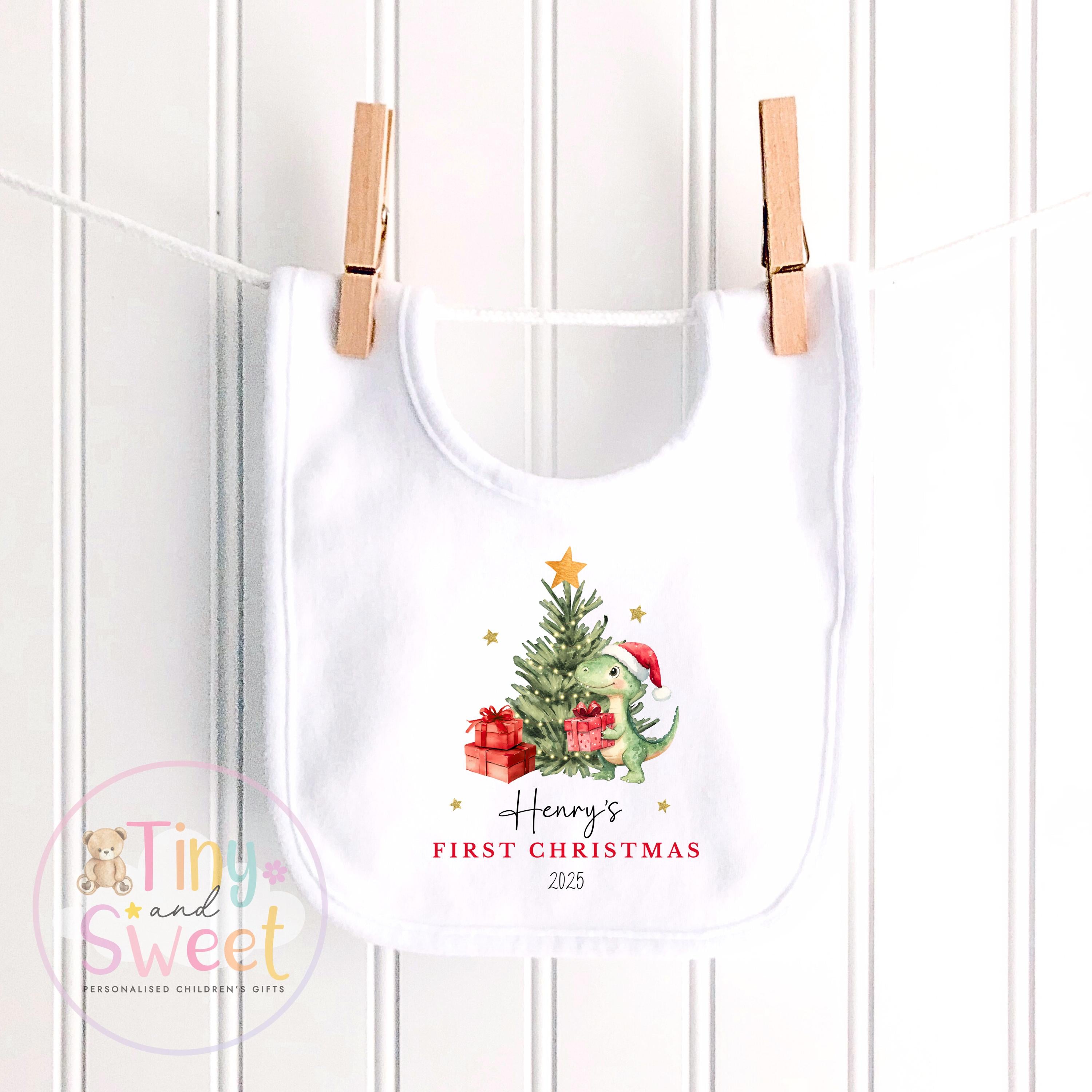 Personalised Babies First Christmas Dinosaur Sleepsuit, Babies 1st Xmas Gift Idea, Pyjamas, 1st Xmas Babygrow, Christmas Outfit for baby