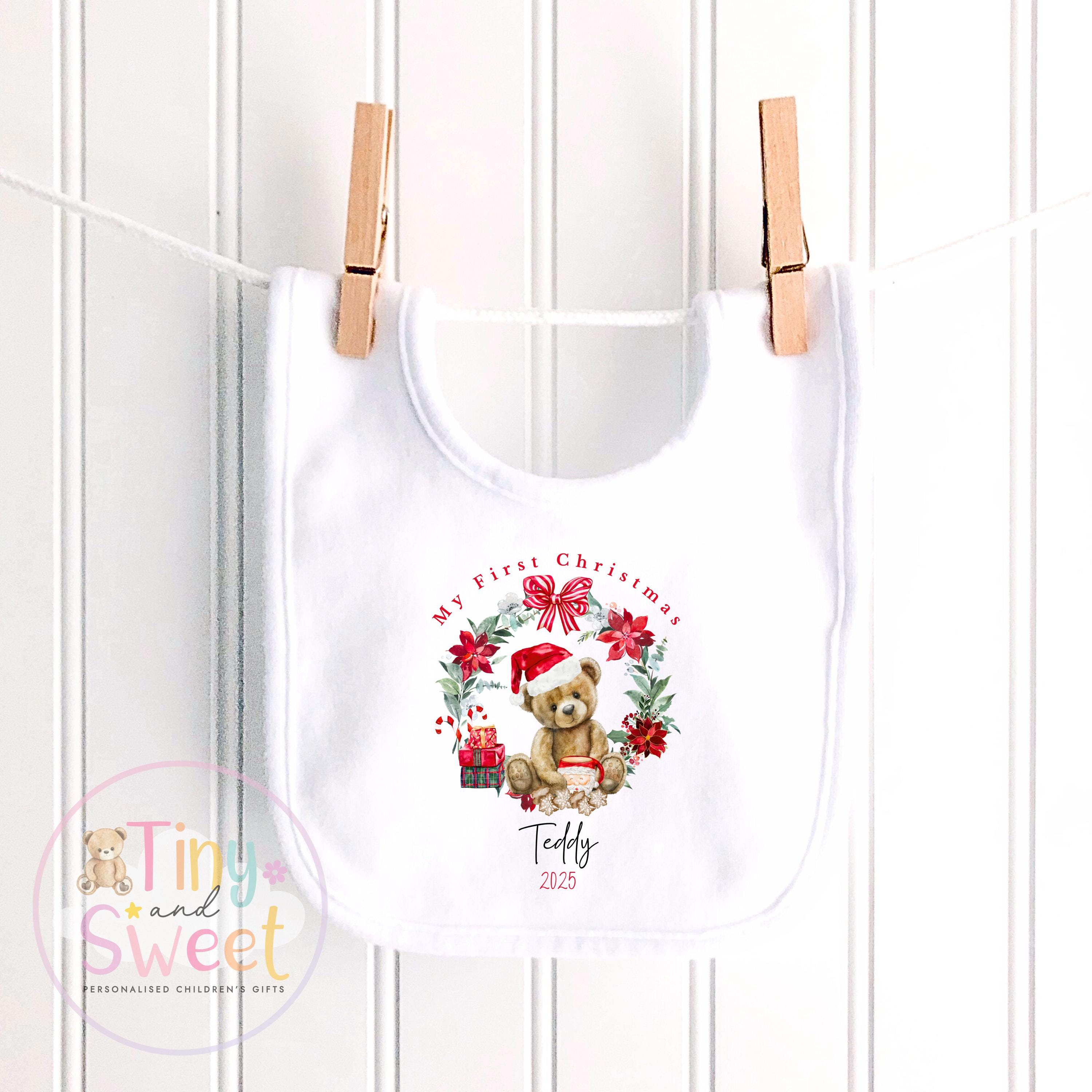 Personalised Babies First Christmas Teddy Bear Sleepsuit, Babies 1st Xmas Gift Idea, Pyjamas, 1st Xmas Babygrow, Christmas Outfit for baby