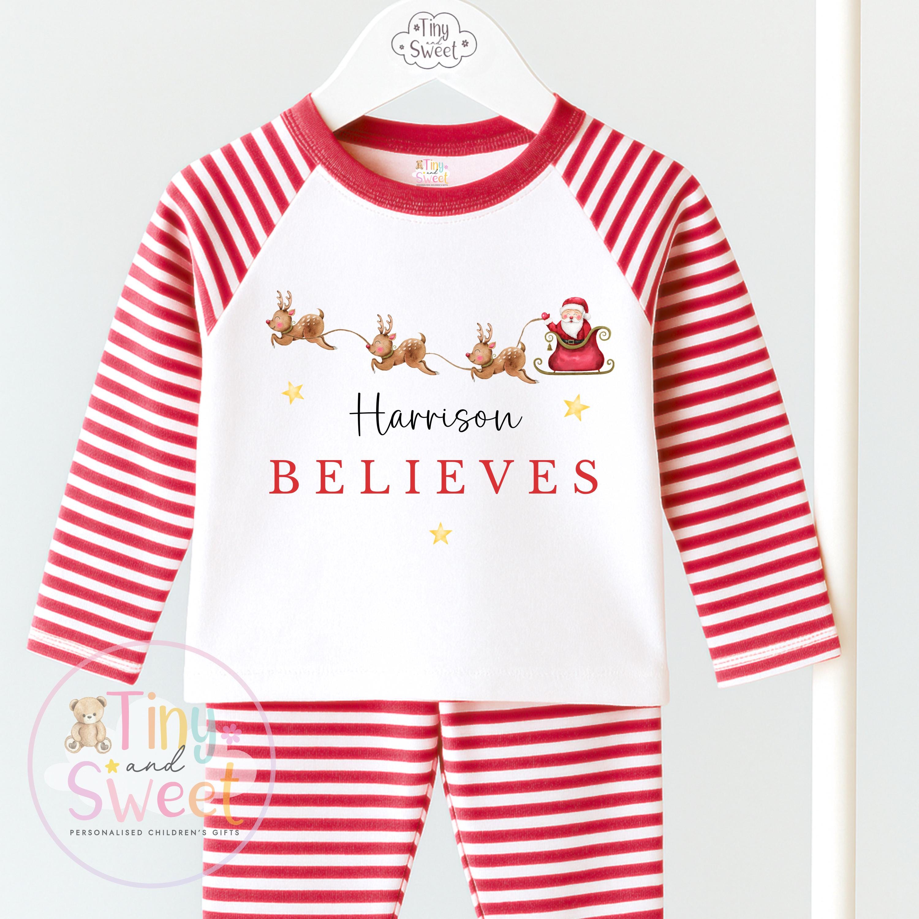 Believe Christmas Pyjamas, Christmas Eve Pyjamas, Christmas Nightwear, Childrens Christmas pjs, Xmas pjs, Kids Christmas Pjs