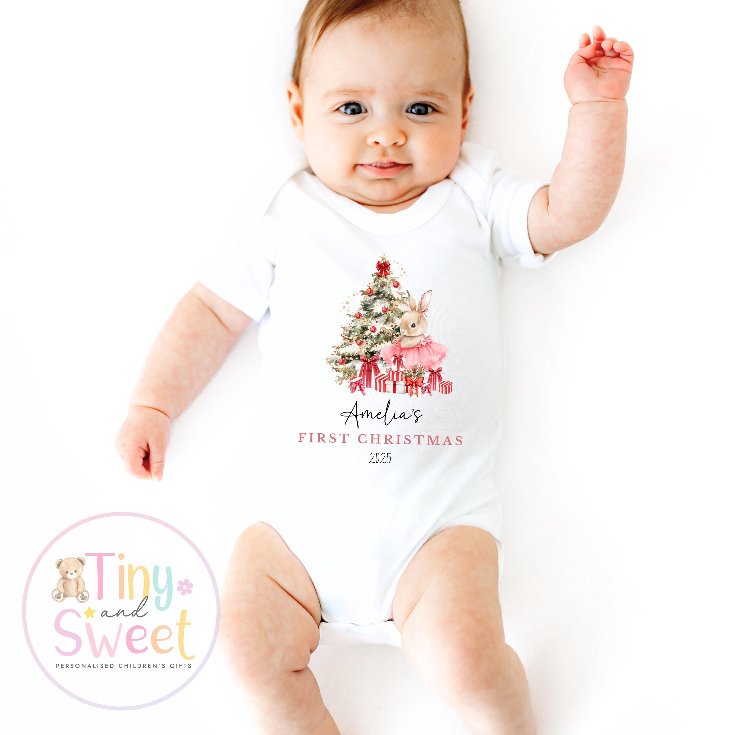 Personalised Babies First Christmas Ballerina Sleepsuit, Babies 1st Xmas Gift Idea, Pyjamas, 1st Xmas Babygrow, Christmas Outfit for baby