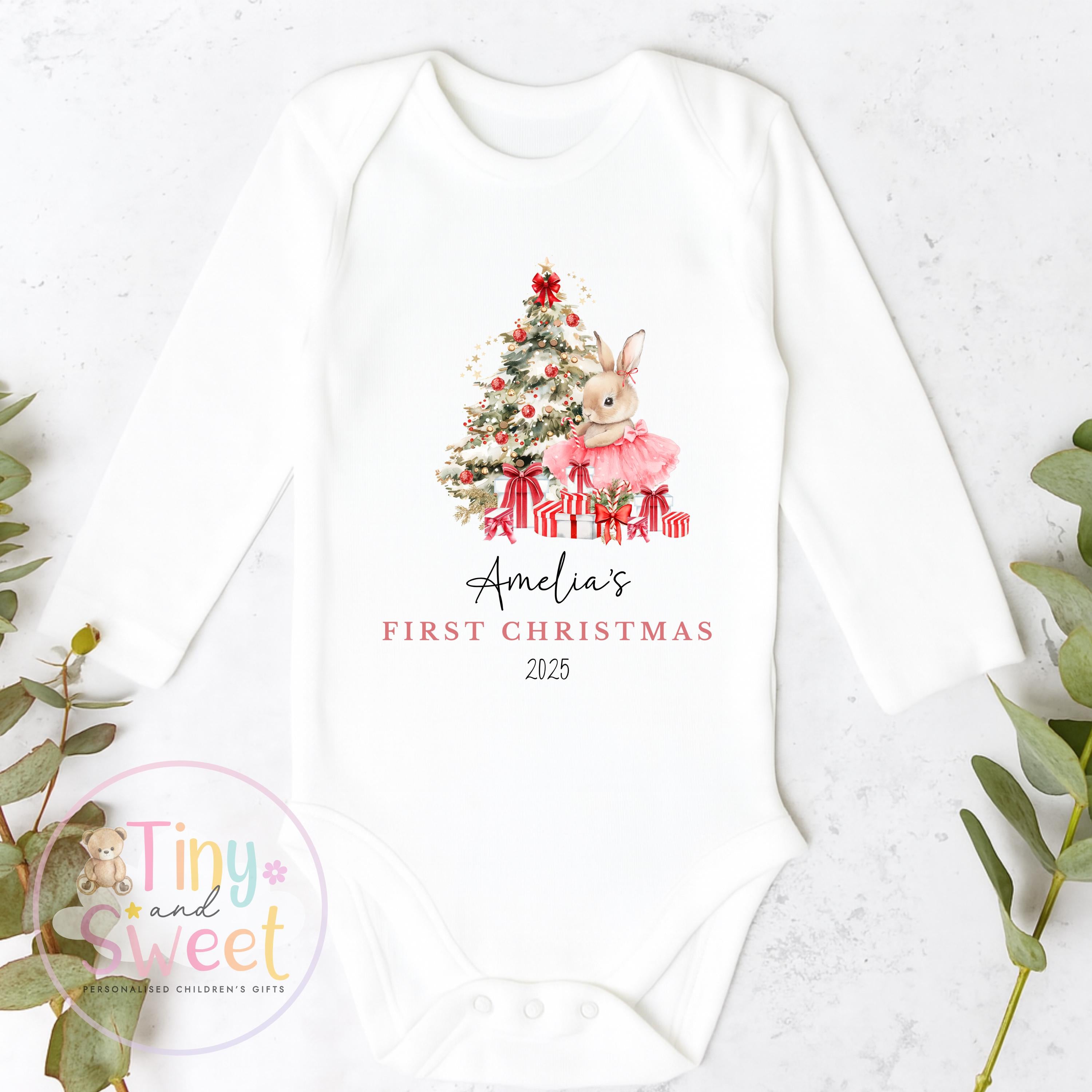 Personalised Babies First Christmas Ballerina Sleepsuit, Babies 1st Xmas Gift Idea, Pyjamas, 1st Xmas Babygrow, Christmas Outfit for baby