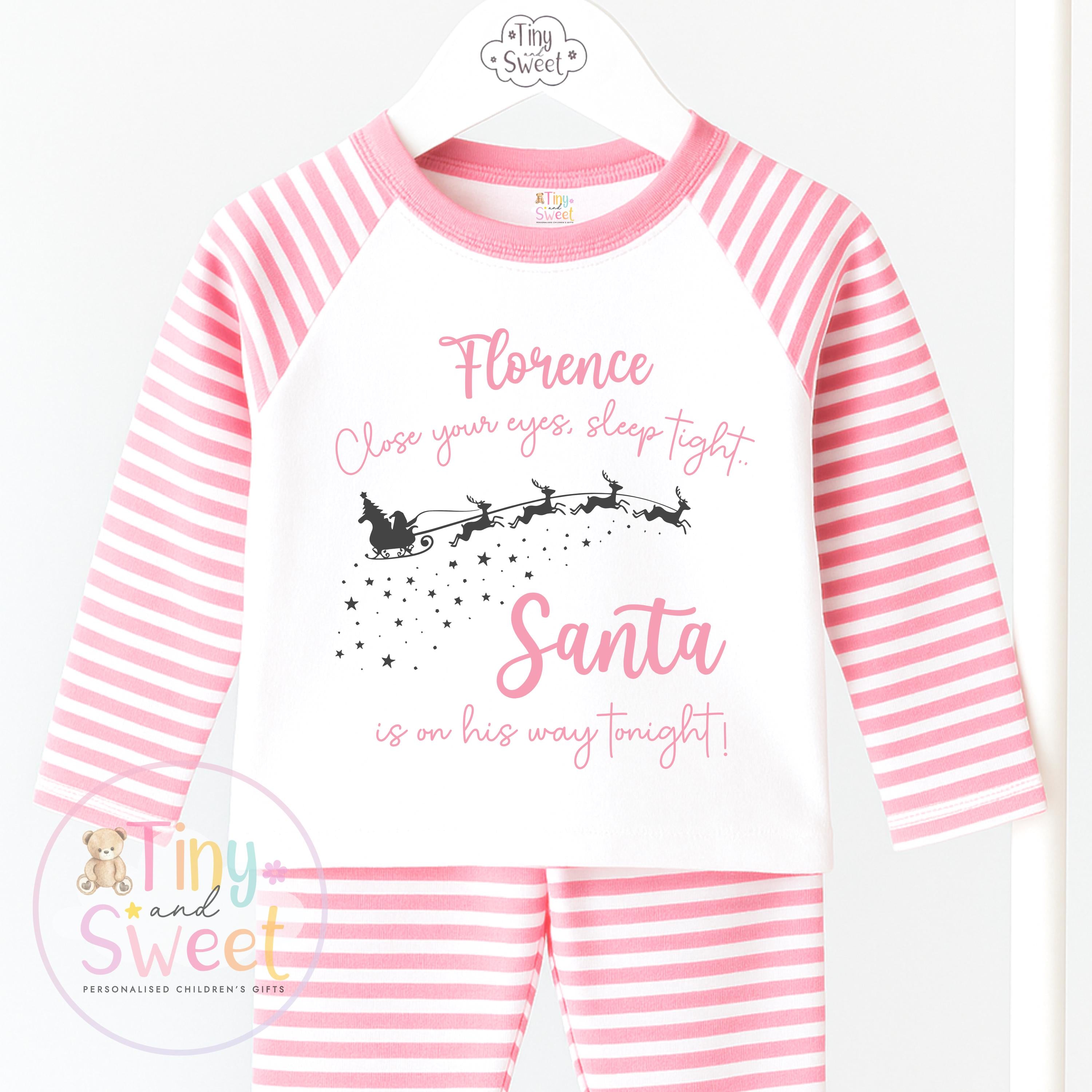 Personalised Christmas Pyjamas, Santa on his way, Christmas Eve Pyjamas, Christmas Nightwear, Childrens Christmas pjs,Xmas pjs
