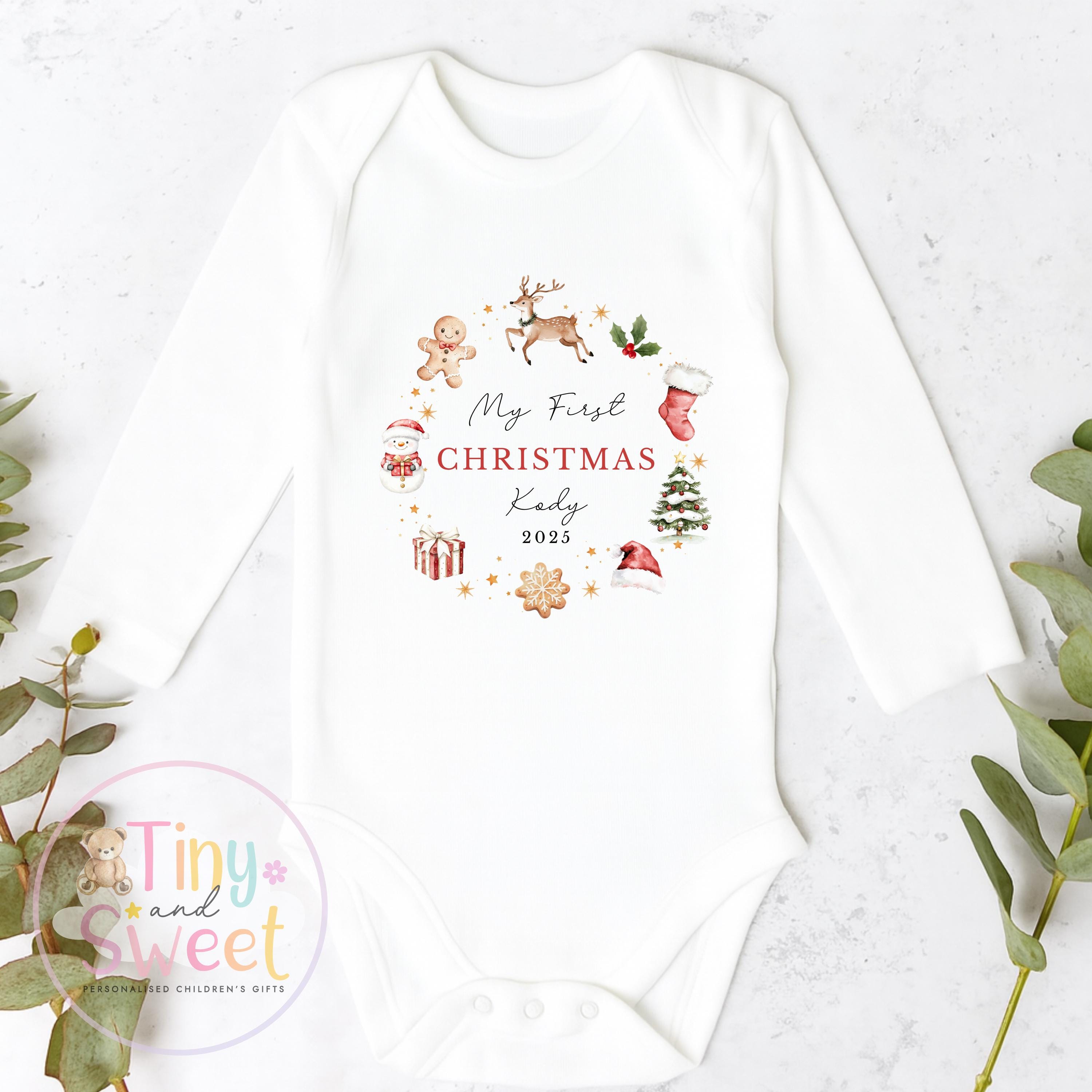 Personalised Babies First Christmas Ballerina Sleepsuit, Babies 1st Xmas Gift Idea, Pyjamas, 1st Xmas Babygrow, Christmas Outfit for baby