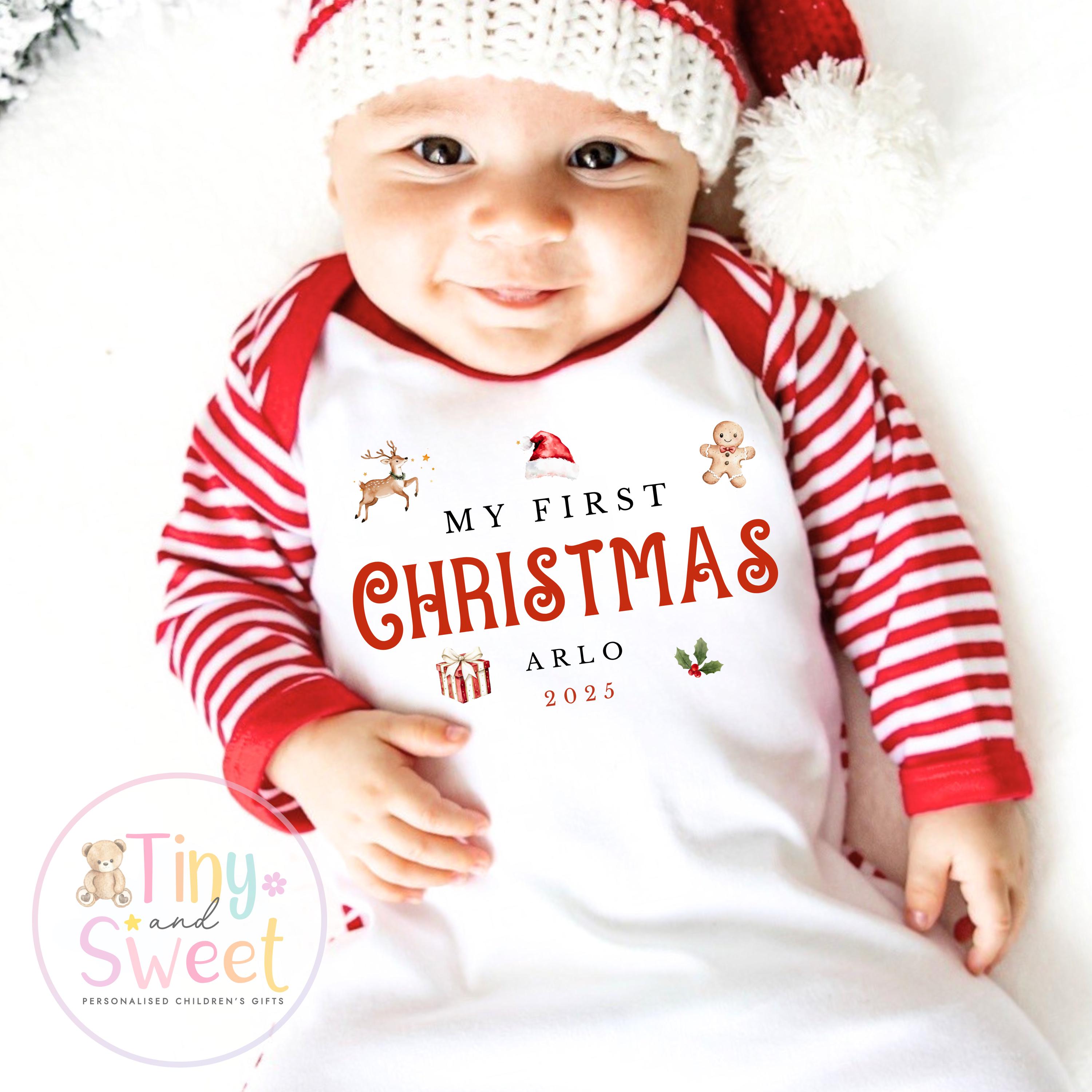 Personalised Babies Classic First Christmas Ballerina Sleepsuit, Babies 1st Xmas Gift Idea, Pyjamas, 1st Xmas Babygrow, Christmas Outfit