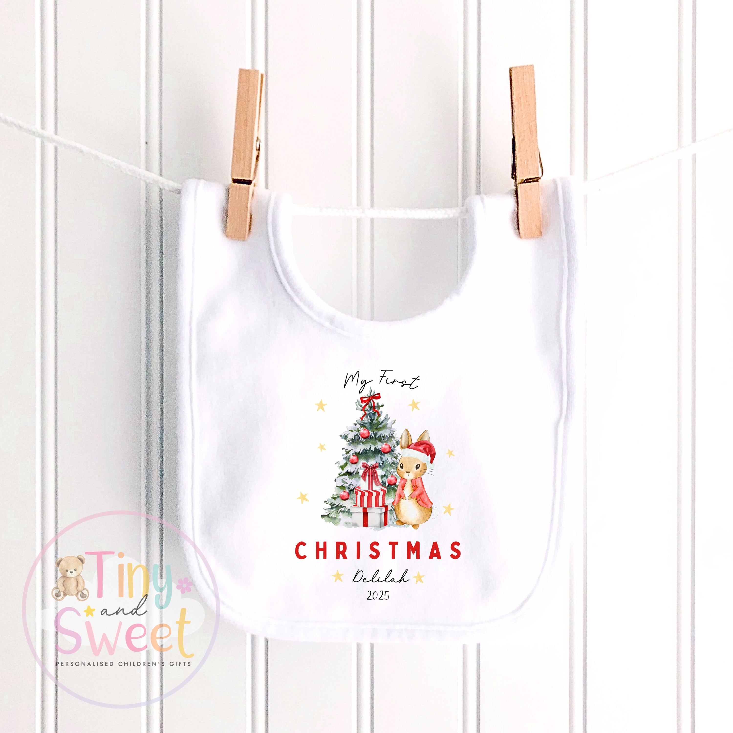 Personalised Babies First Christmas Bunny Sleepsuit, Babies 1st Xmas Gift Idea, Pyjamas, 1st Xmas Babygrow, Christmas Outfit for baby