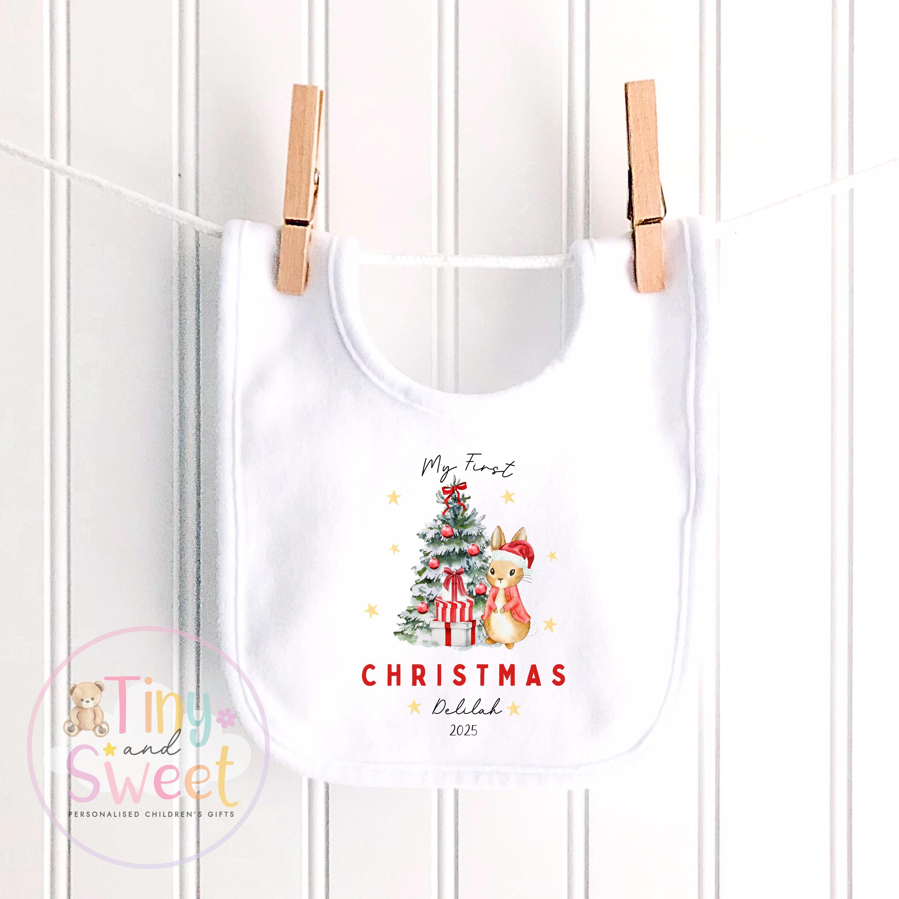 Personalised Babies First Christmas Bunny Sleepsuit, Babies 1st Xmas Gift Idea, Pyjamas, 1st Xmas Babygrow, Christmas Outfit for baby