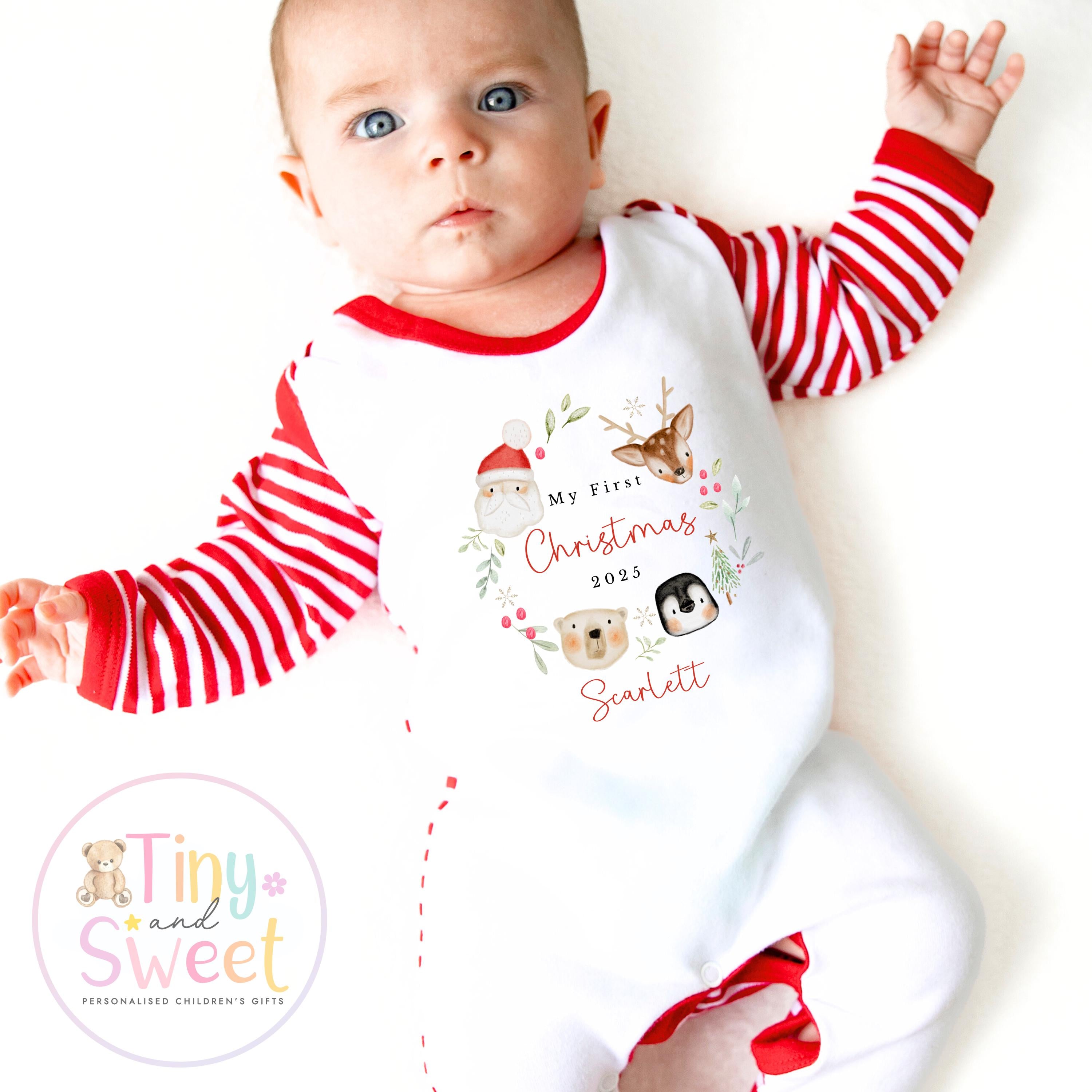 First Christmas Baby Grow , My First Christmas, Custom Name Sleepsuit, Baby’s First Christmas, Personalised Christmas Baby Outfit