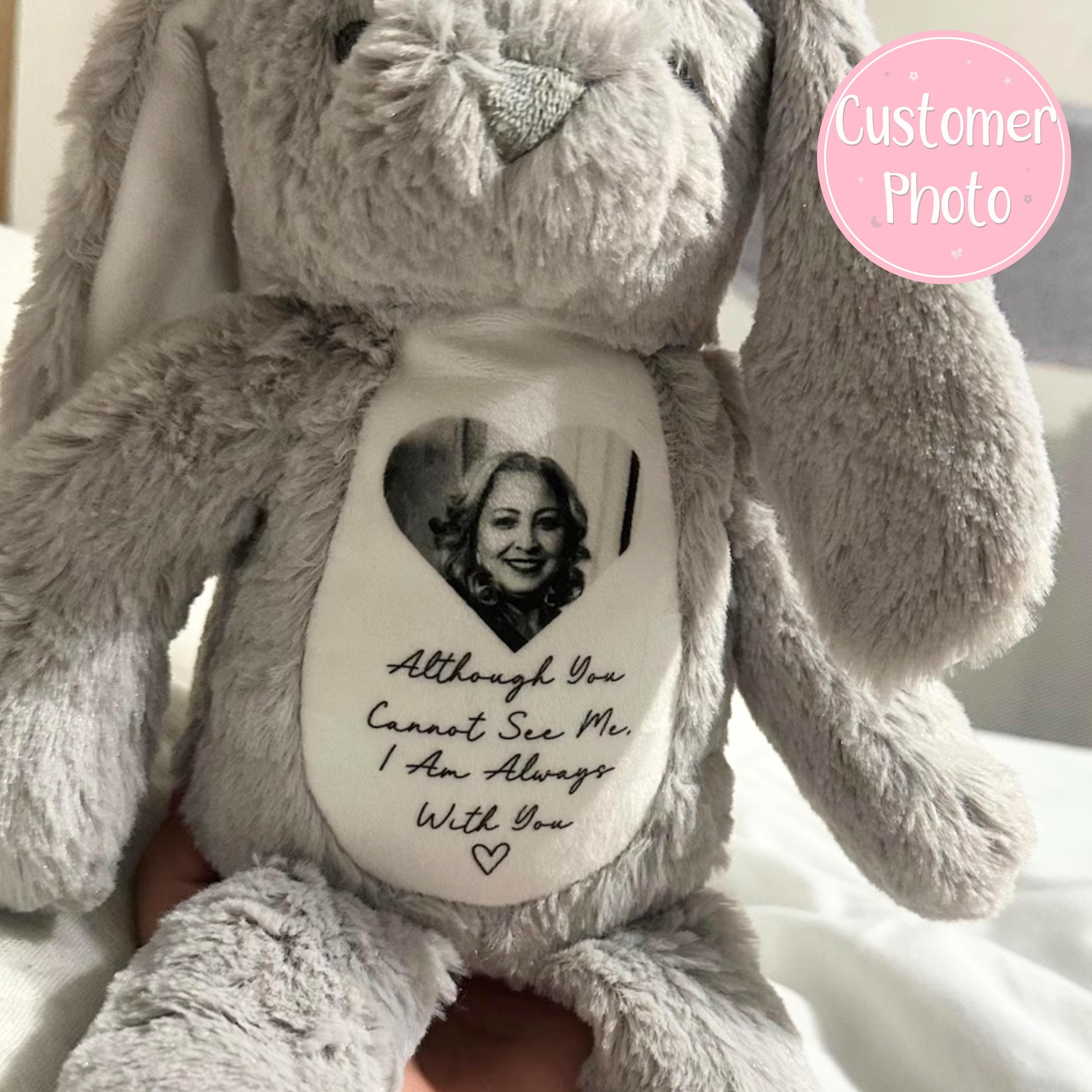 A Cuddle from Heaven , Memory Bunny Photo Keepsake, Remembrance Gift, Personalised Photo Soft Toy Keepsake