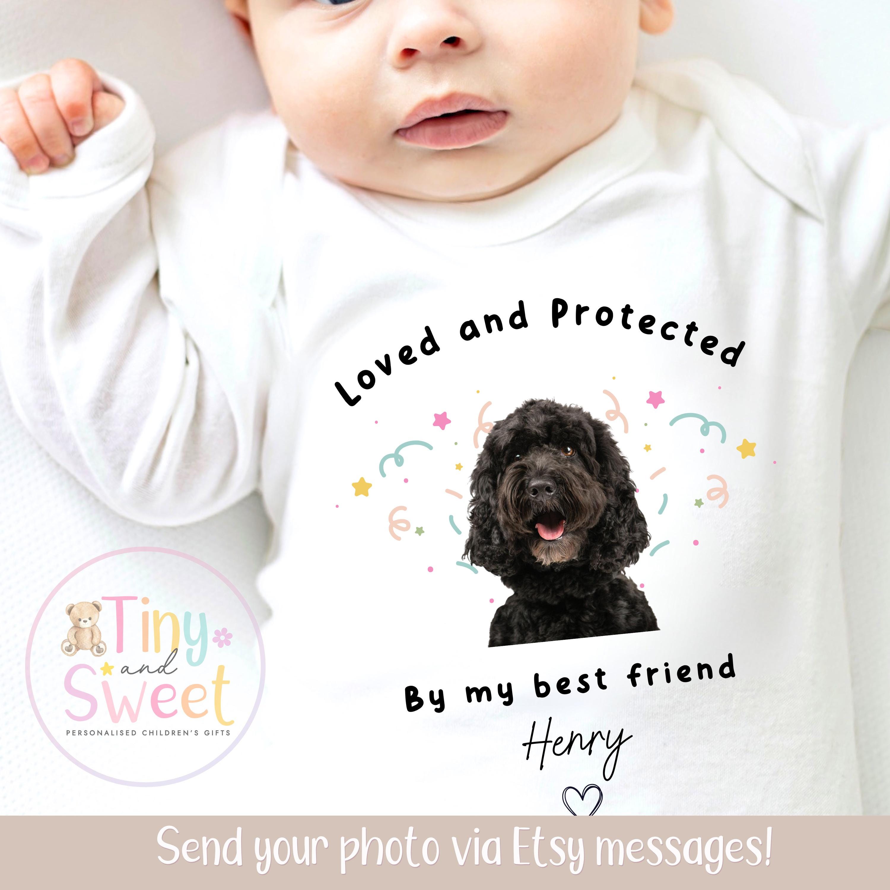 Personalised Protected By, Dog Lover Baby Outfit, Protected by My Fur Sibling Vest/Sleepsuit, Dog Mum to Human Mum, Personalised Gift