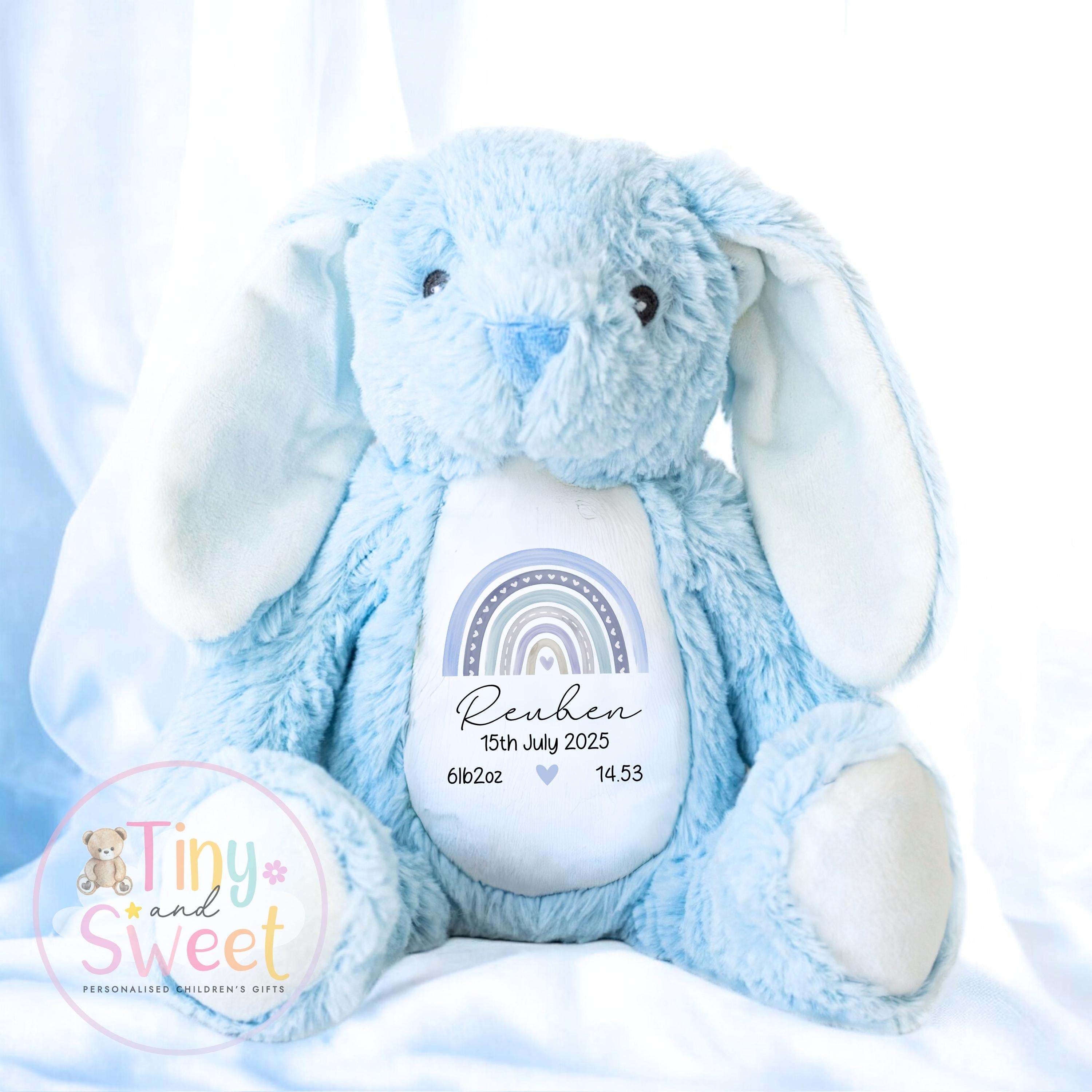 Personalised Birth Stat Bunny, Rainbow New Baby Gift, Newborn Baby Gift, Personalised Rainbow Bunny with Birth Details