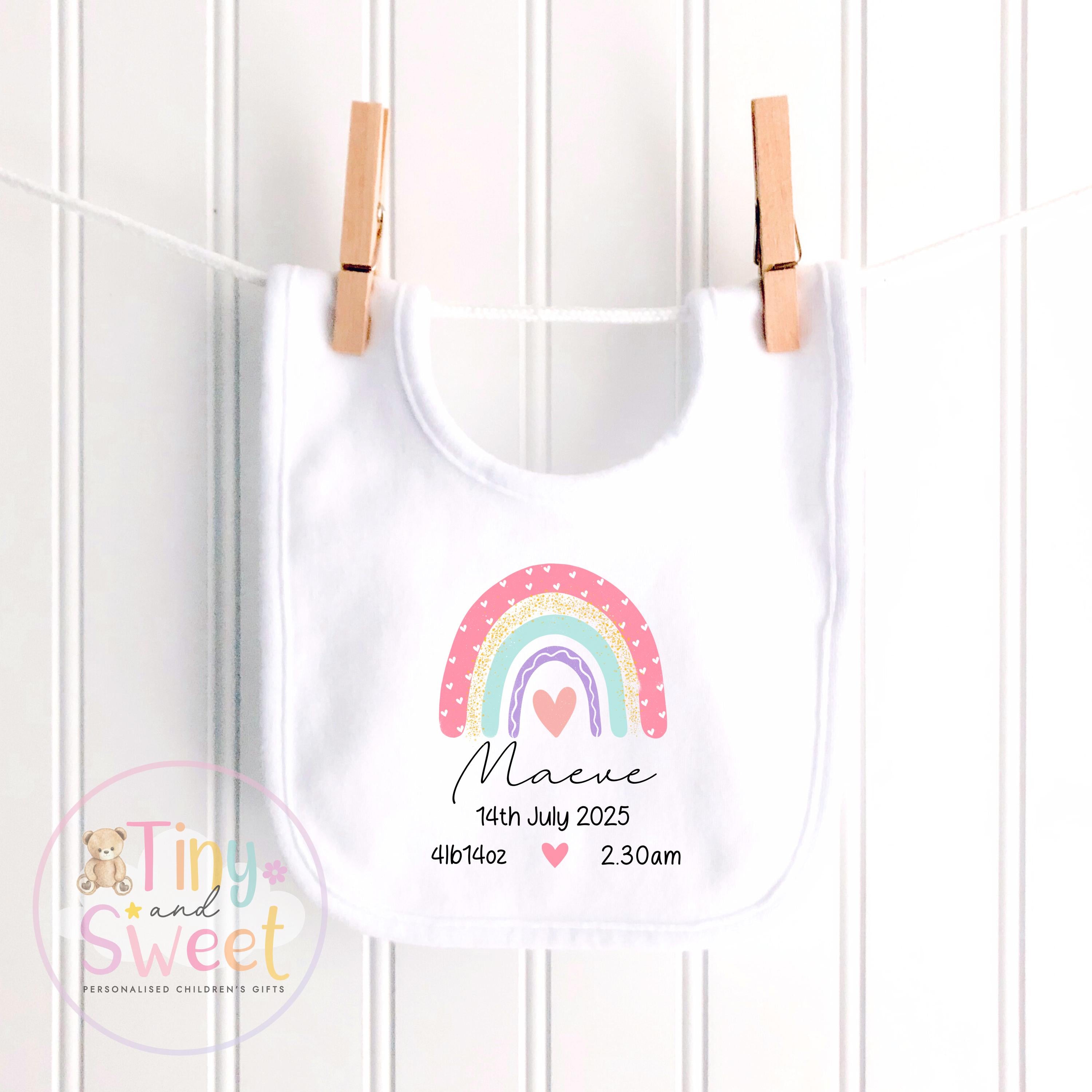 Personalised Birth Stat Bunny, Rainbow New Baby Gift, Newborn Baby Gift, Personalised Rainbow Bunny with Birth Details