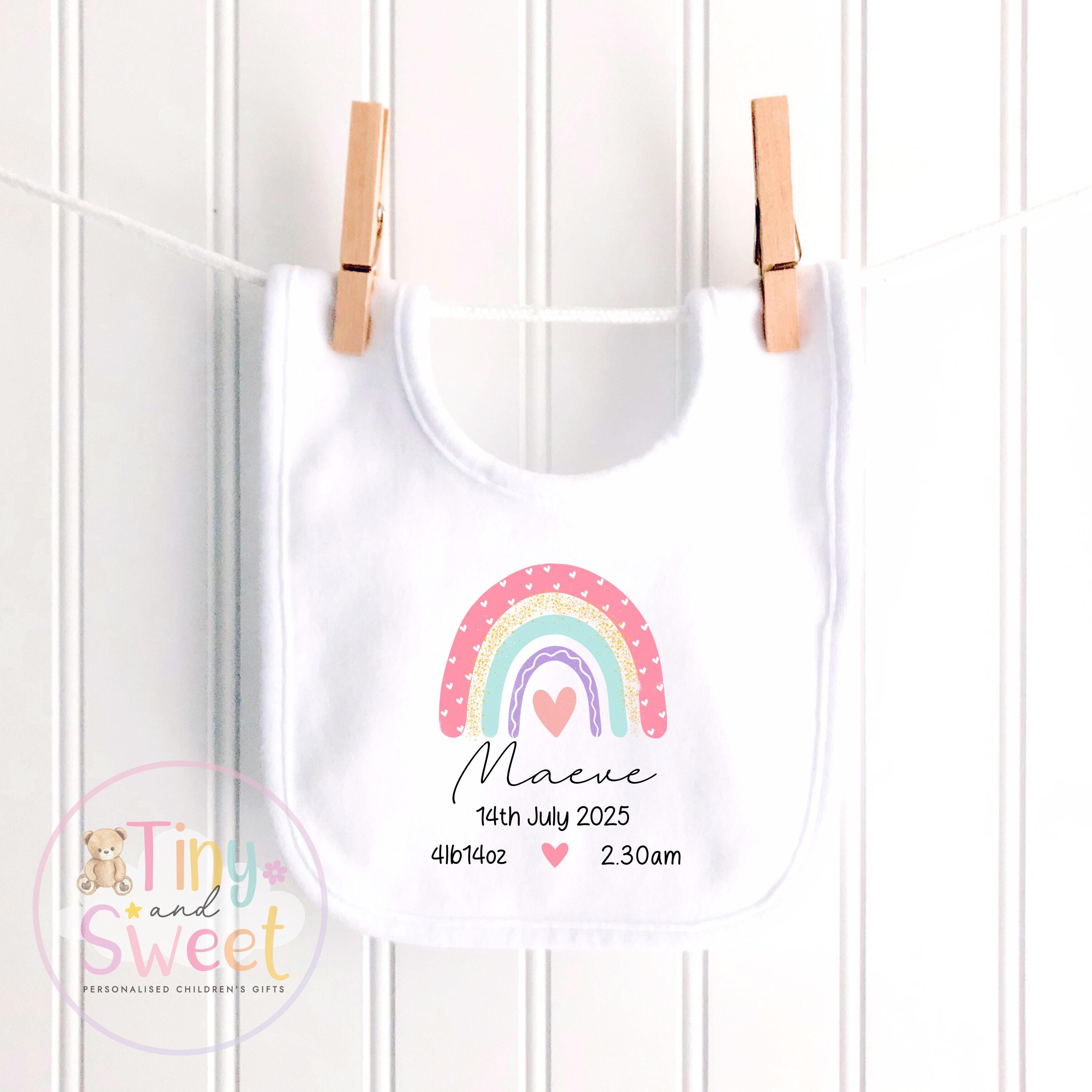 Personalised Birth Stat Bunny, Rainbow New Baby Gift, Newborn Baby Gift, Personalised Rainbow Bunny with Birth Details