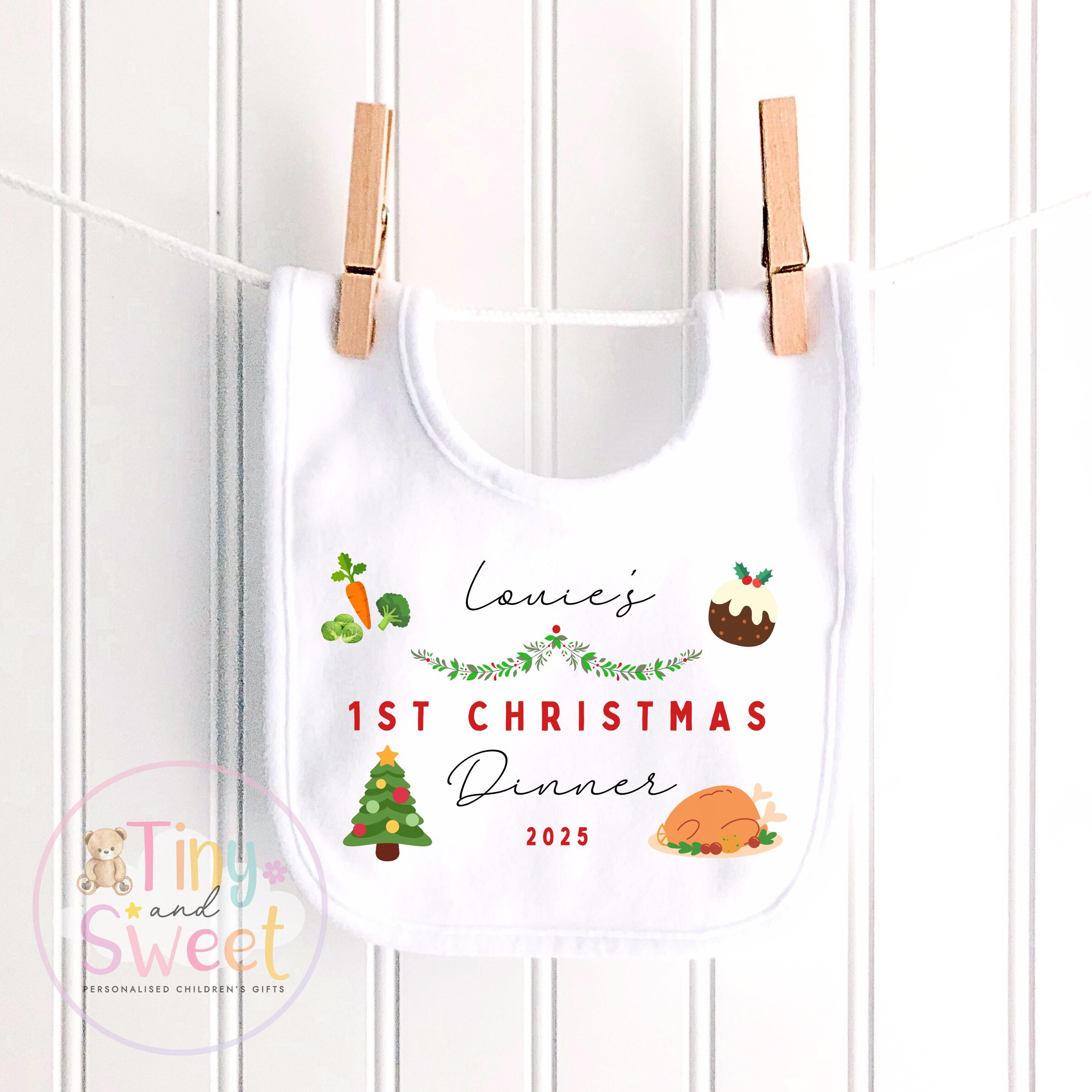 Personalised Babies First Christmas Dinner Bib