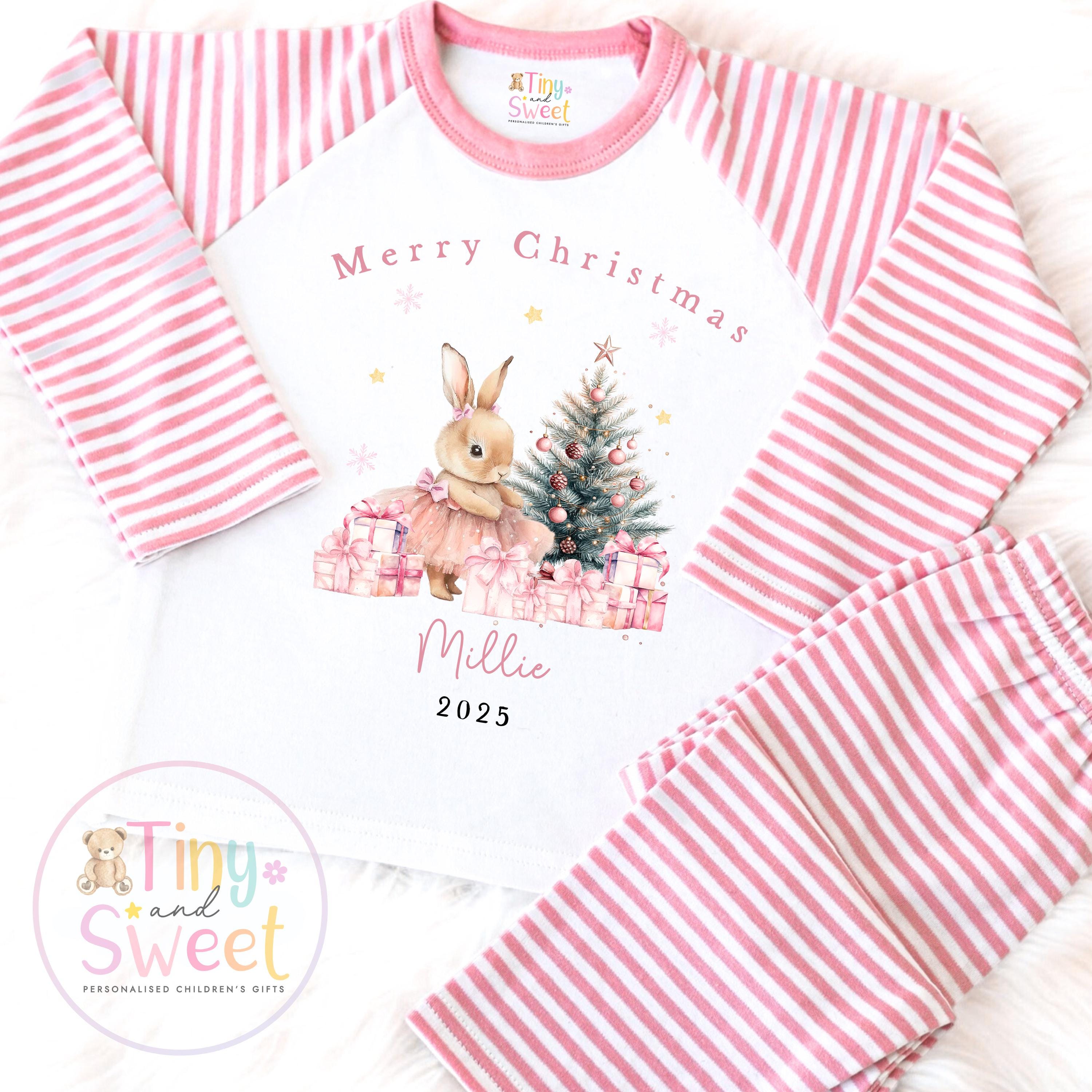 Personalised Pink Girly Christmas Pyjamas, Christmas Eve Pyjamas, Christmas Nightwear, Childrens Christmas pjs, Xmas pjs, Kids Christmas Pjs