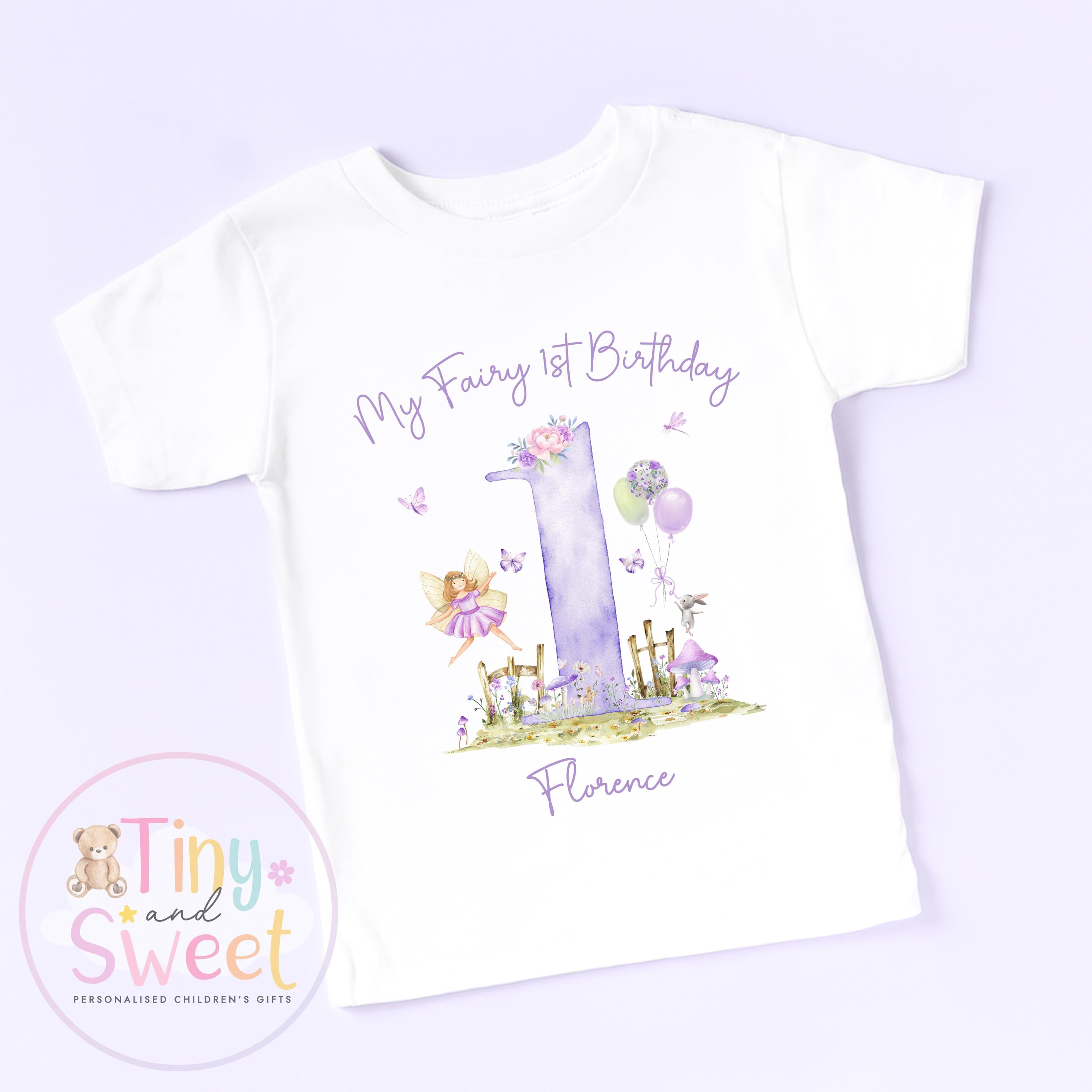 My Fairy 1st Birthday T-Shirt, Personalised Fairy First Birthday T-Shirt, 1st Birthday Lilac Fairies T-Shirt, Fairy Theme Birthday