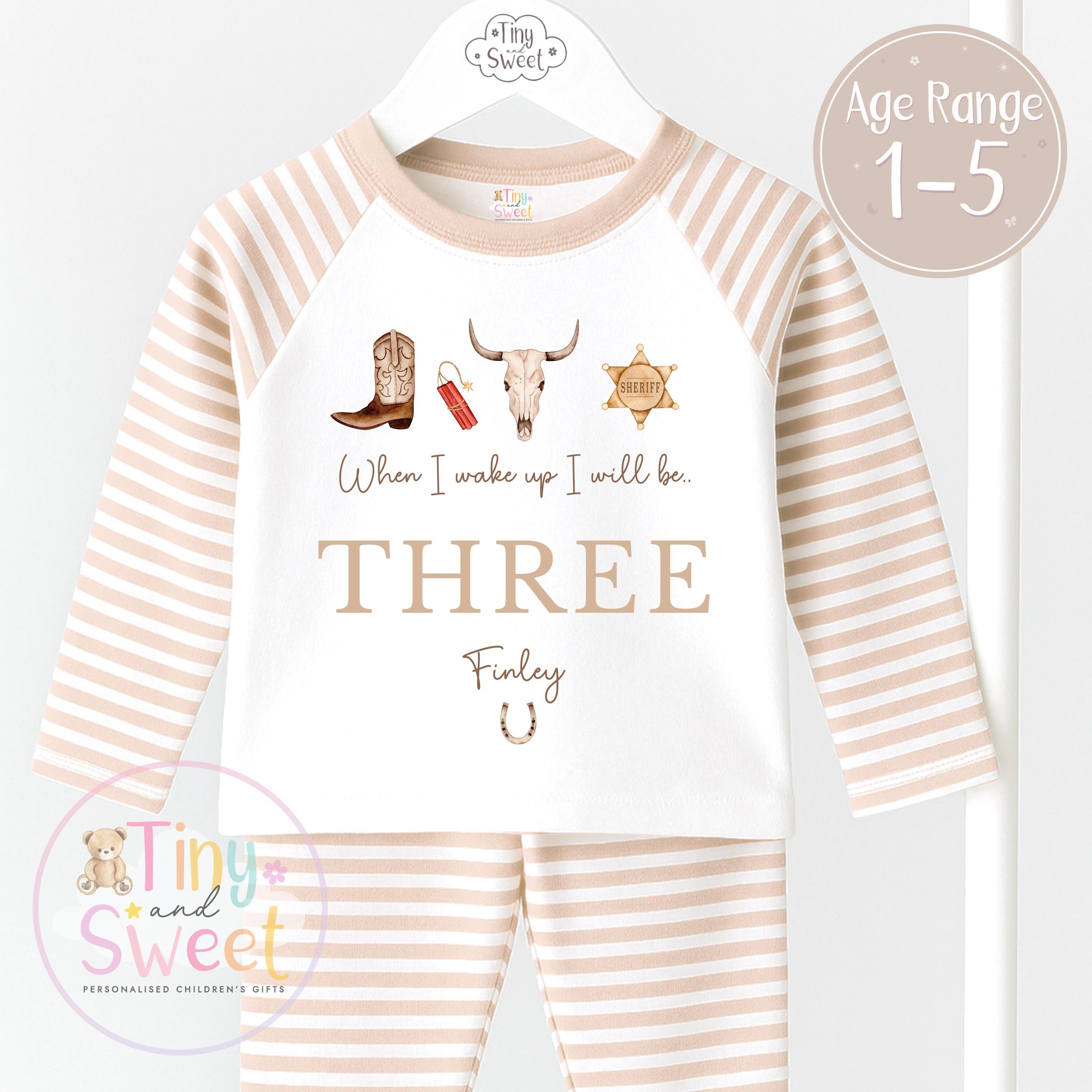 Cowboy Birthday Pyjamas, When I Wake Up I’ll Be, Rodeo Western PJs – When I Wake Up I’ll Be 1, 2, 3, Personalised Cowboy Birthday Pyjamas
