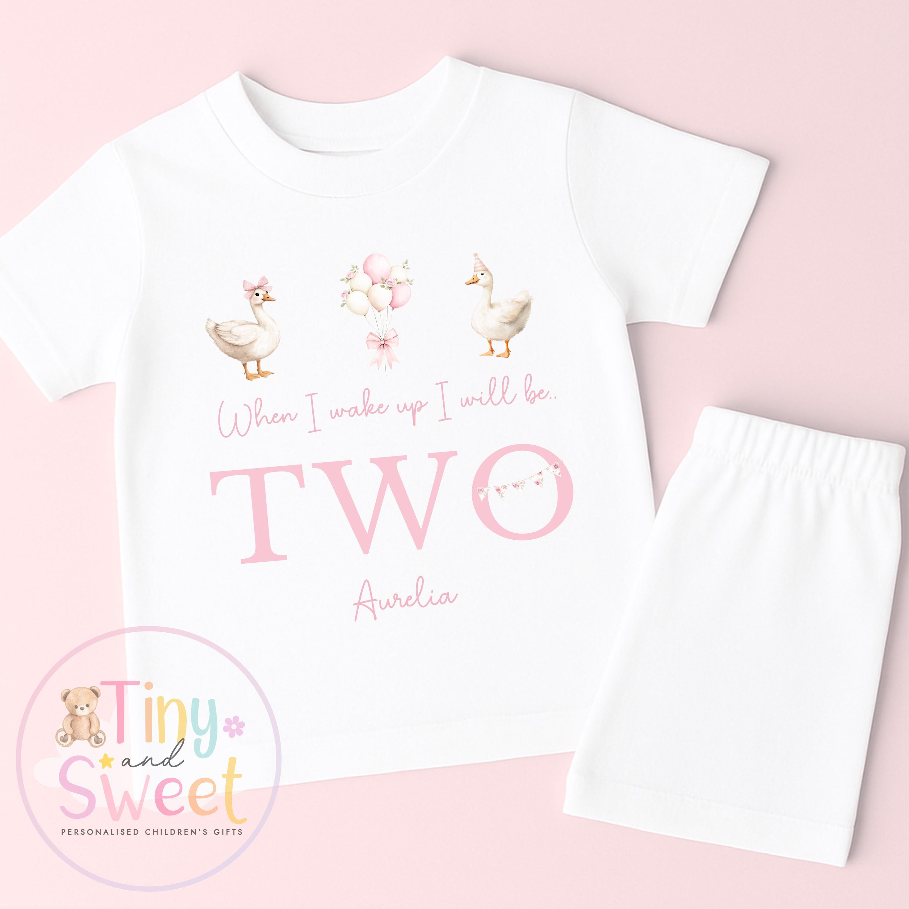 Goose Birthday Pyjamas, When I Wake Up I’ll Be, Pink Goose PJs – When I Wake Up I’ll Be 1, 2, 3, Personalised Pink Goose Birthday Pyjamas