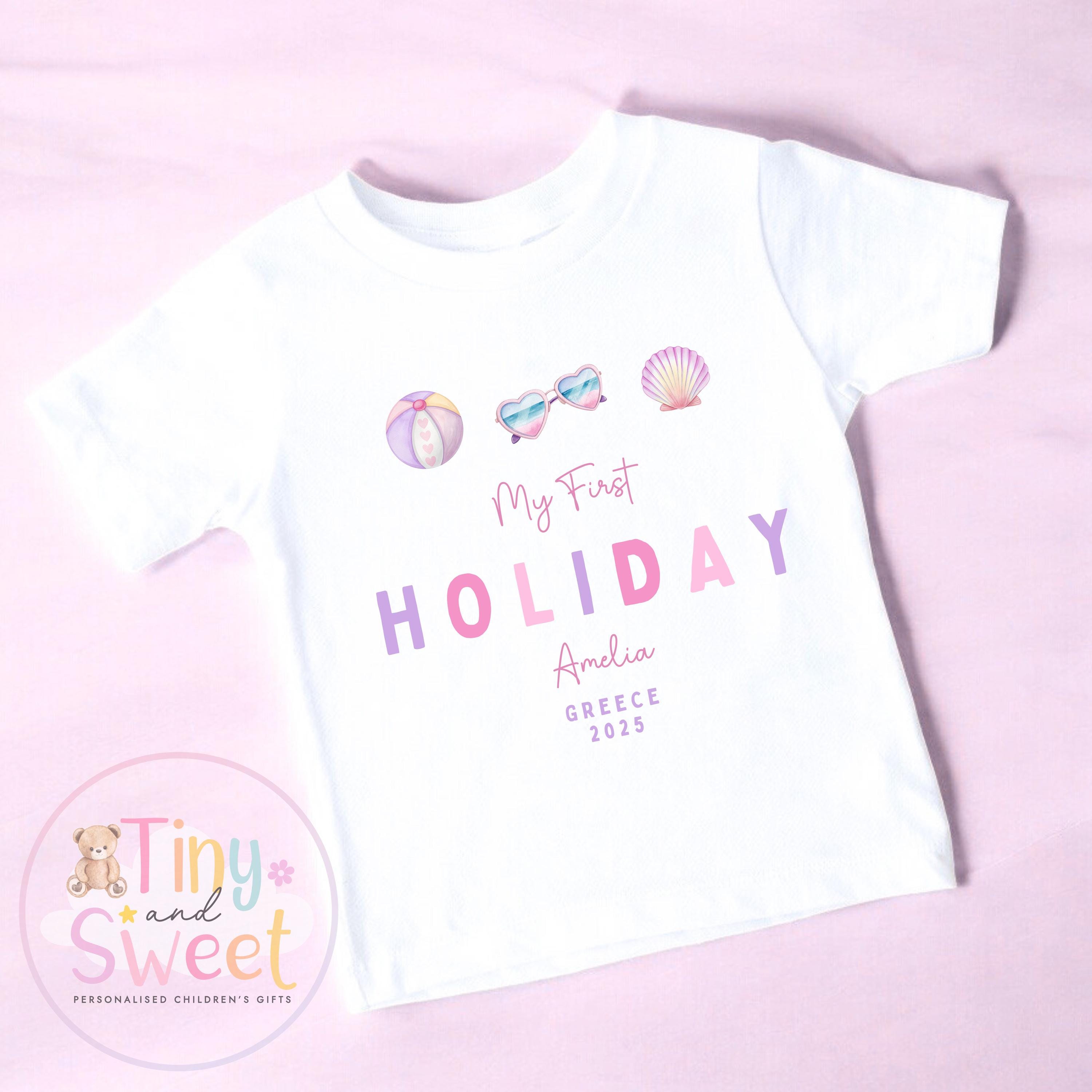 My First Holiday T-Shirt, Personalised Baby Travel Outfit, Baby’s First Holiday Shirt, Cute Summer Travel Outfit, My First Holiday Design