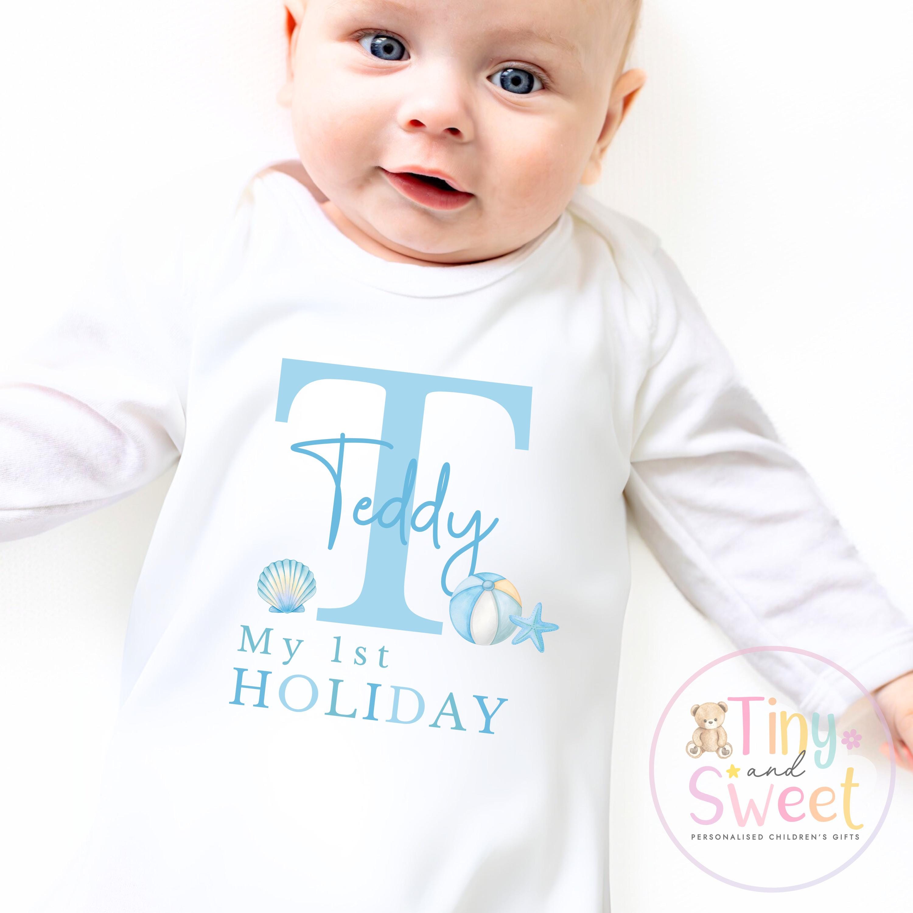 My First Holiday T-Shirt, Personalised Baby Travel Outfit, Baby’s First Holiday Shirt, Cute Summer Travel Outfit, My First Holiday Design