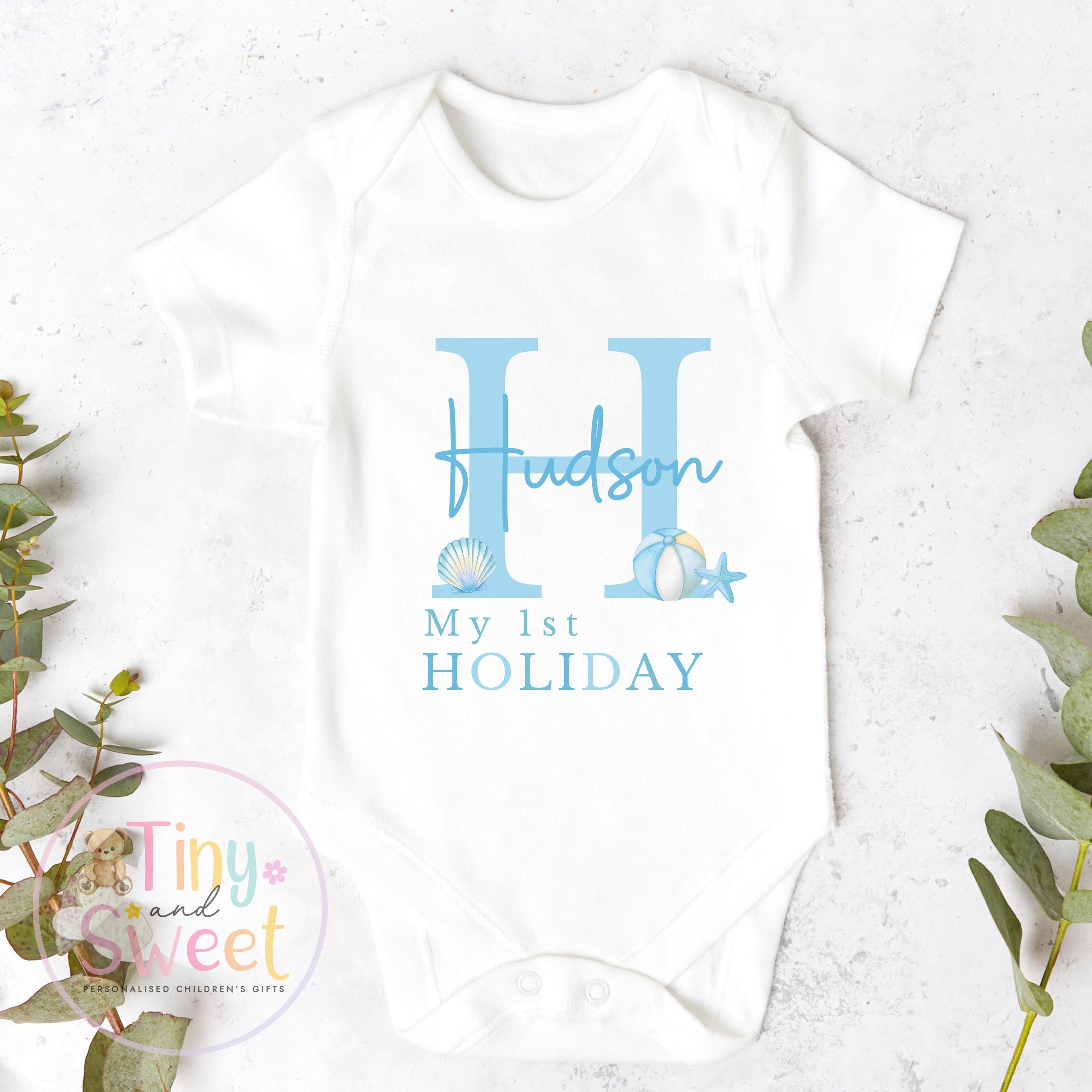 My First Holiday T-Shirt, Personalised Baby Travel Outfit, Baby’s First Holiday Shirt, Cute Summer Travel Outfit, My First Holiday Design