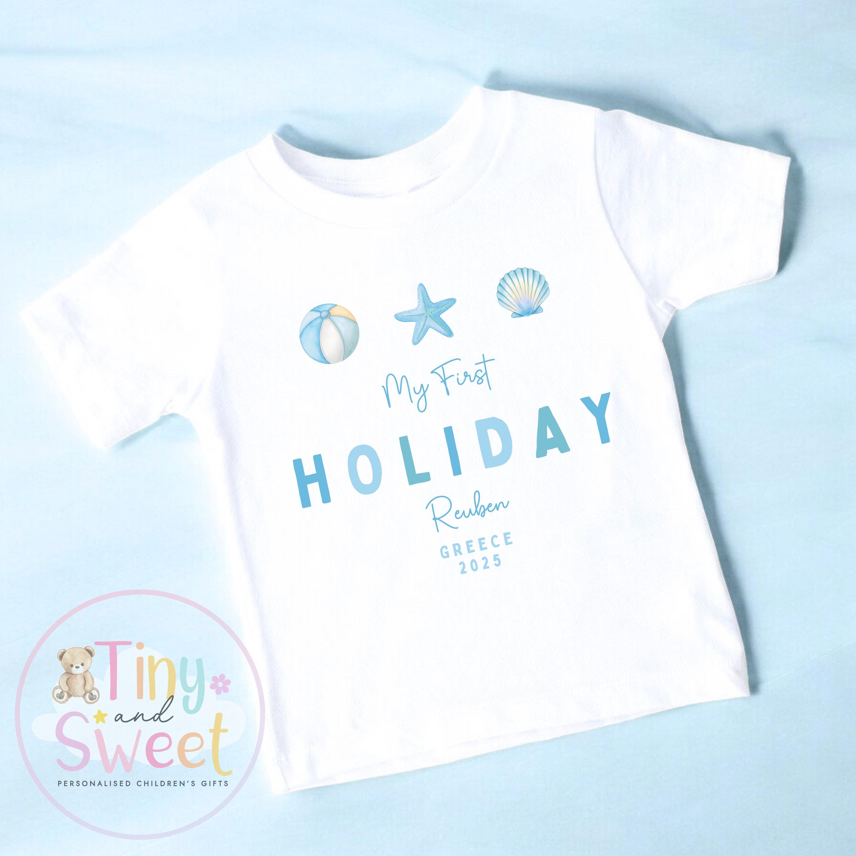 My First Holiday T-Shirt, Personalised Baby Travel Outfit, Baby’s First Holiday Shirt, Cute Summer Travel Outfit, My First Holiday Design