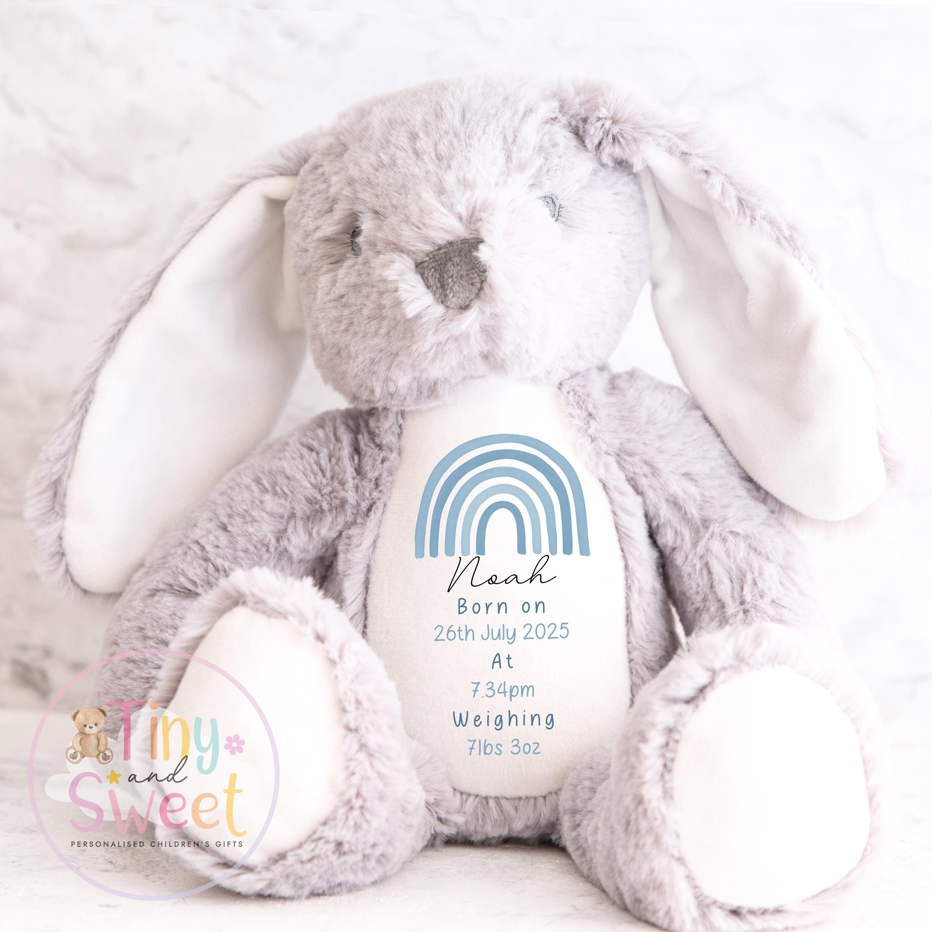 Personalised Birth Stat Bunny, Newborn Baby Gift, Custom Soft Toy for Newborn, Birth Stats Soft Toy Keepsake, Personalised New Baby Gift