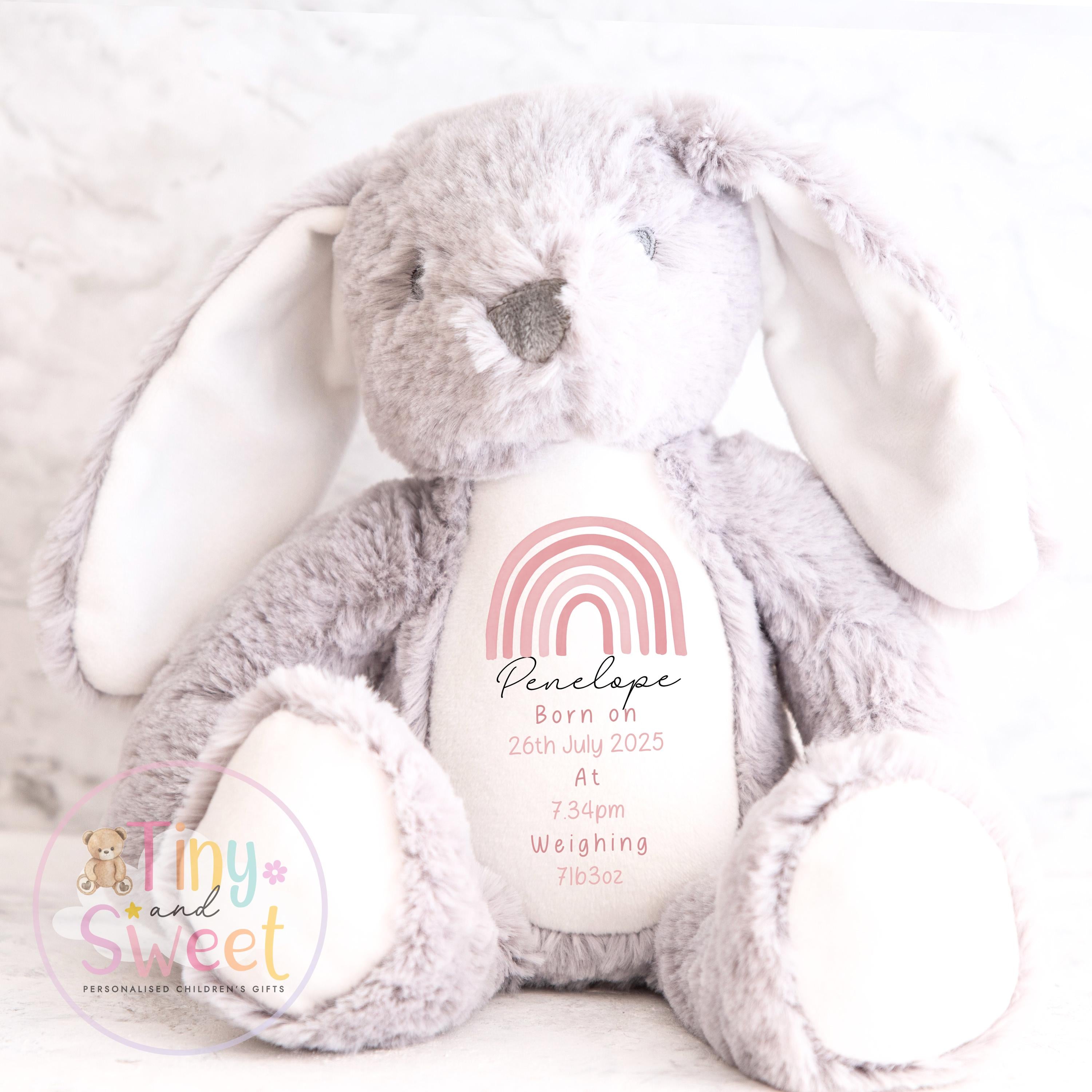 Personalised Birth Stat Bunny, Newborn Baby Gift, Custom Soft Toy for Newborn, Birth Stats Soft Toy Keepsake, Personalised New Baby Gift