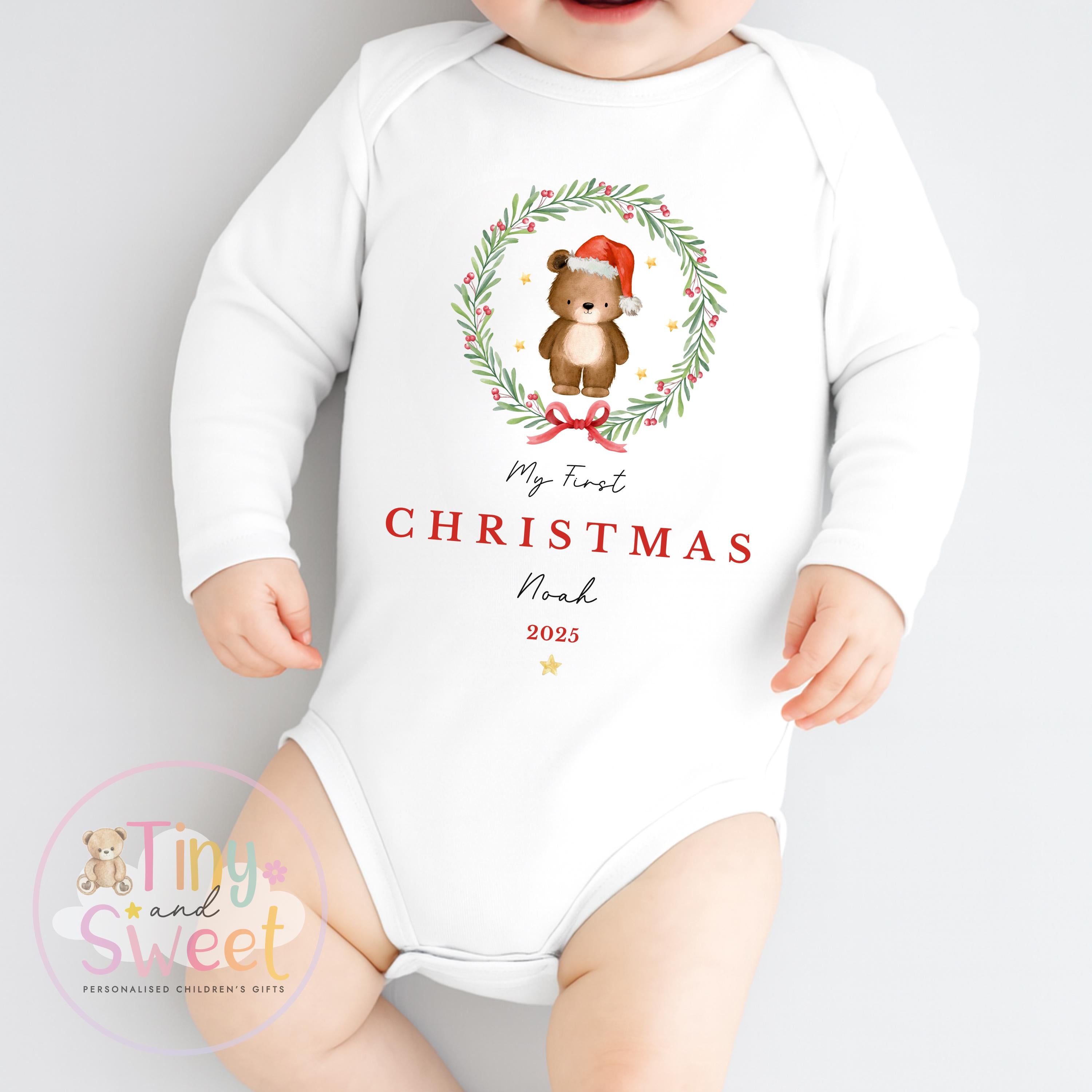 My First Christmas Sleepsuit, Personalised My First Christmas Babygrow, Baby’s 1st Christmas Outfit, Newborn Christmas Outfit, First Xmas