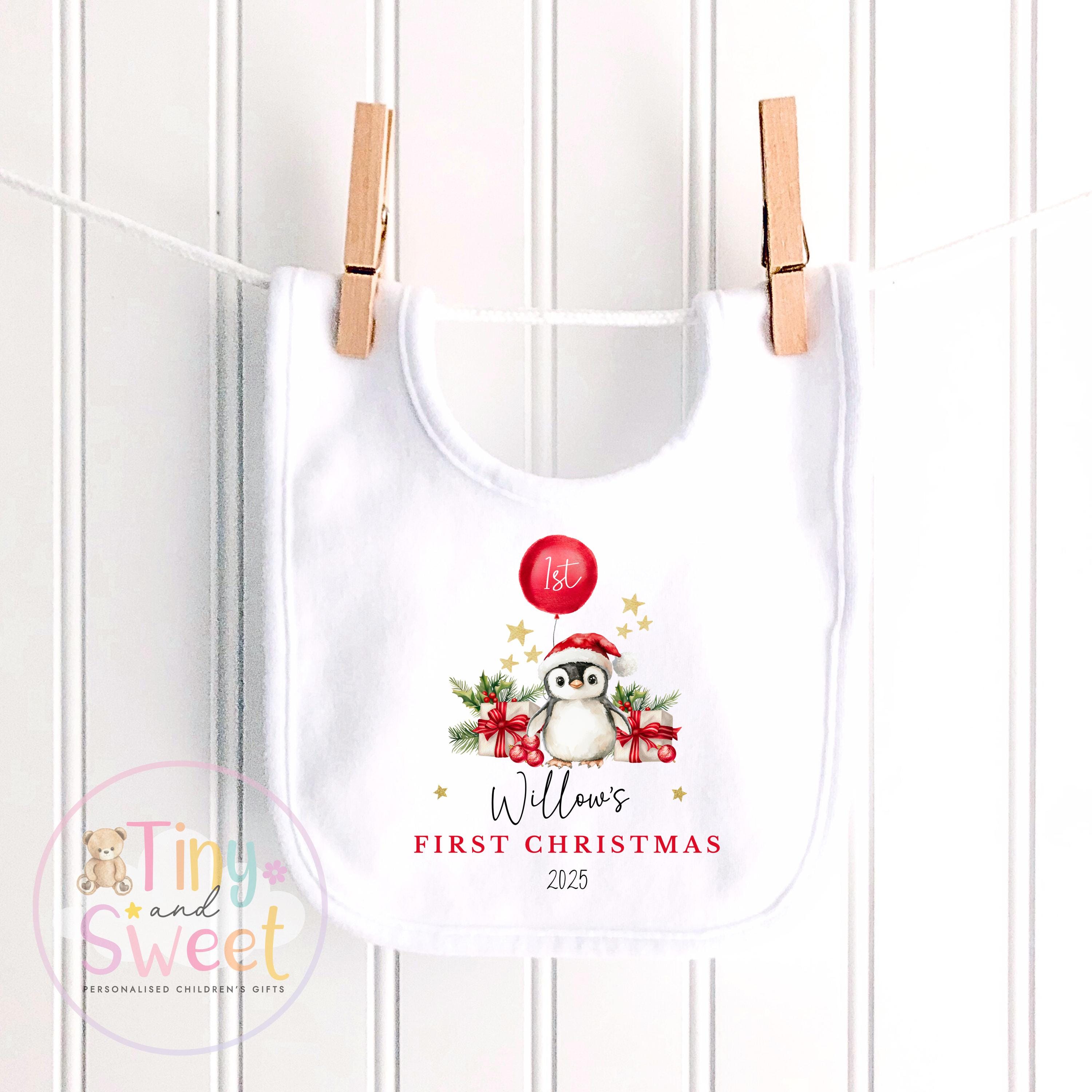 Personalised Babies First Christmas Penguin Sleepsuit, Babies 1st Xmas Gift Idea, Pyjamas, 1st Xmas Babygrow, Christmas Outfit for baby