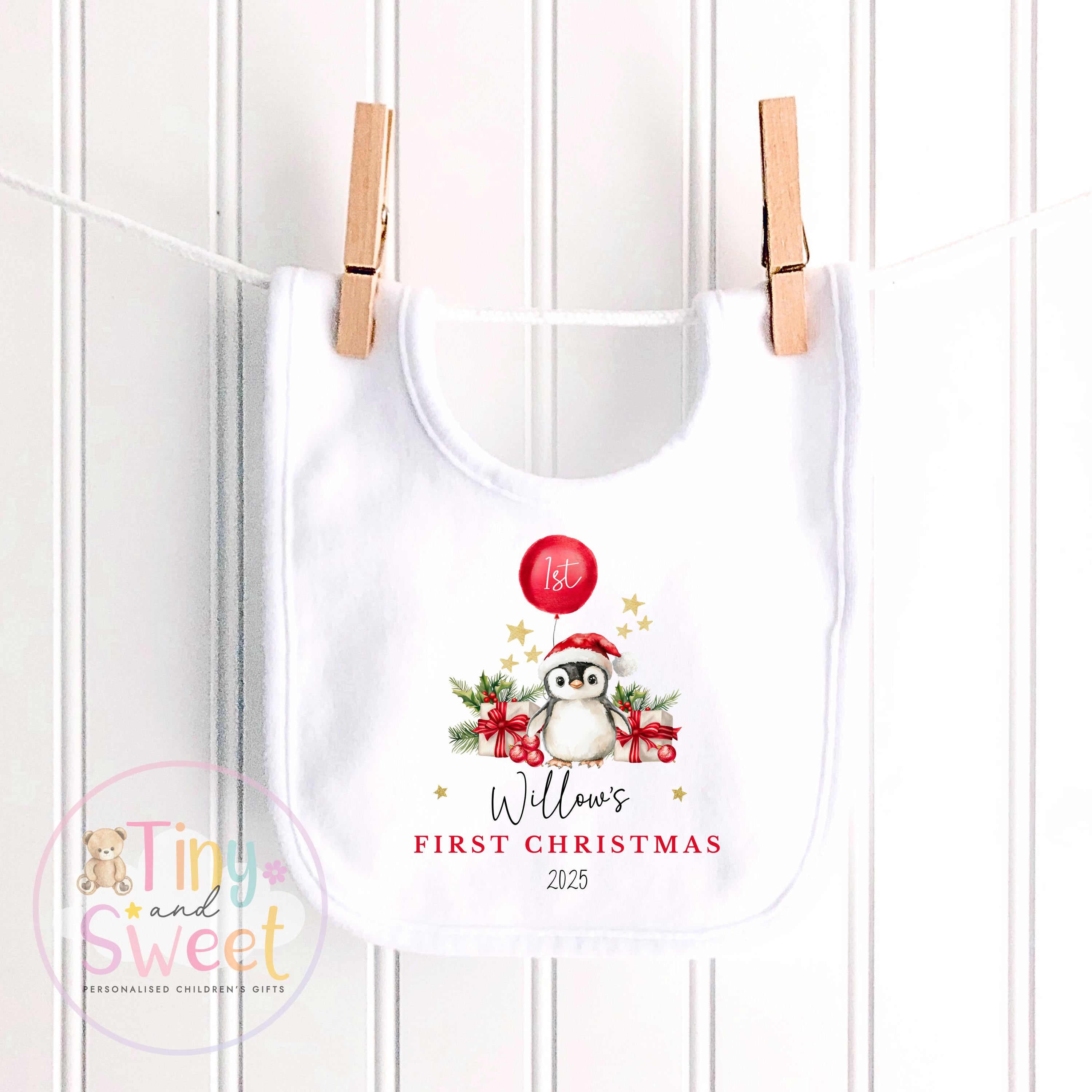Personalised Babies First Christmas Penguin Sleepsuit, Babies 1st Xmas Gift Idea, Pyjamas, 1st Xmas Babygrow, Christmas Outfit for baby