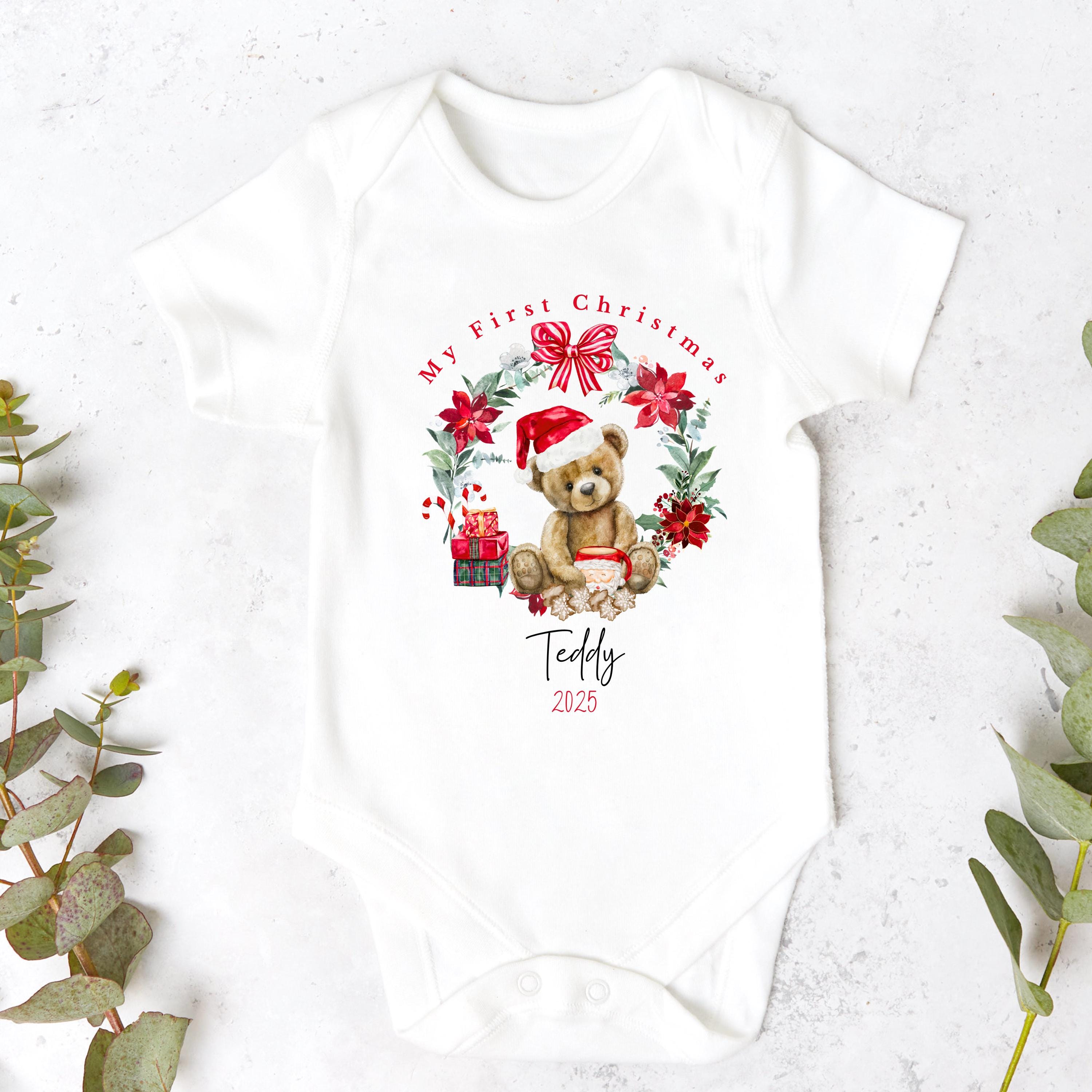 Personalised Babies First Christmas Teddy Bear Sleepsuit, Babies 1st Xmas Gift Idea, Pyjamas, 1st Xmas Babygrow, Christmas Outfit for baby