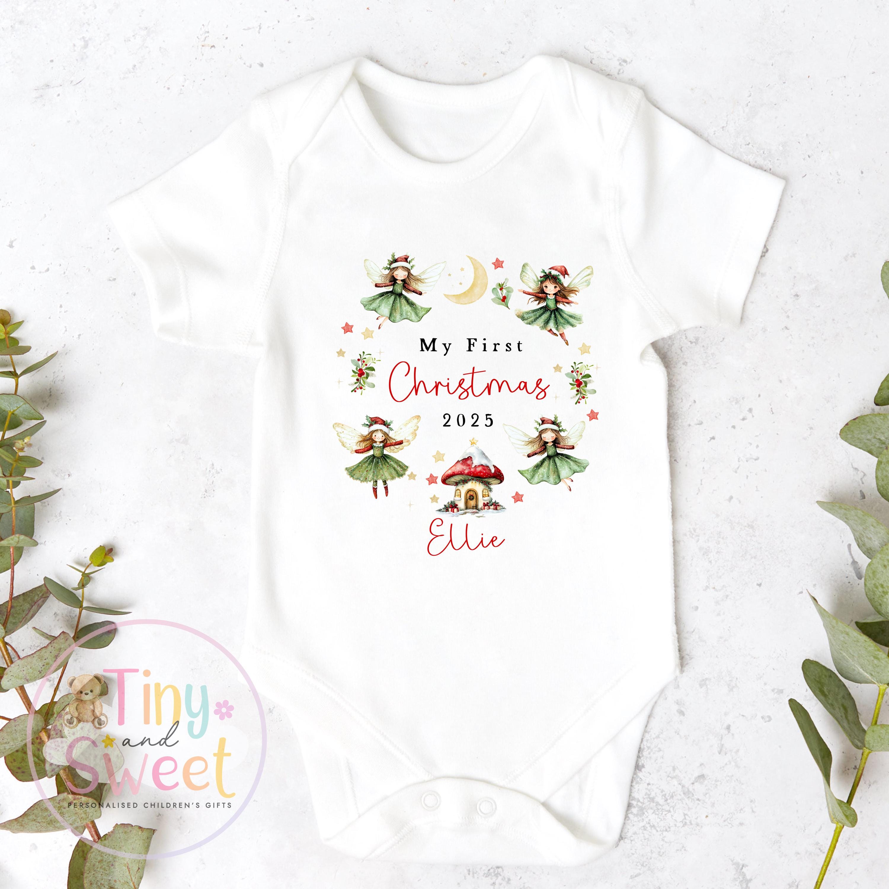 First Christmas Fairy Baby Grow , My First Christmas, Custom Name Sleepsuit, Baby’s First Christmas, Personalised Christmas Baby Outfit
