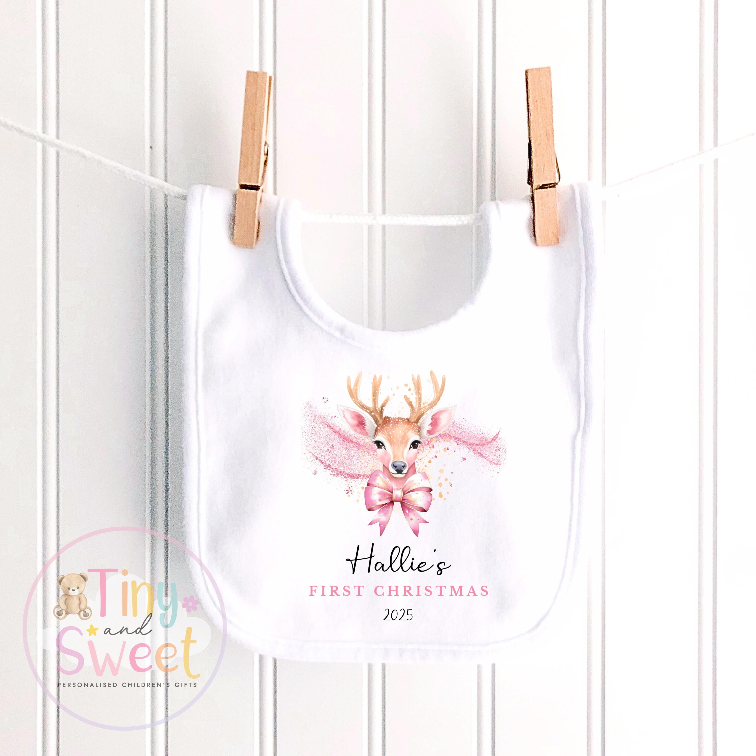 Personalised Babies First Christmas Sleepsuit, Babies 1st Xmas Gift Idea, Pyjamas, 1st XmasBabygrow, Christmas Outfit for baby,Pink Reindeer