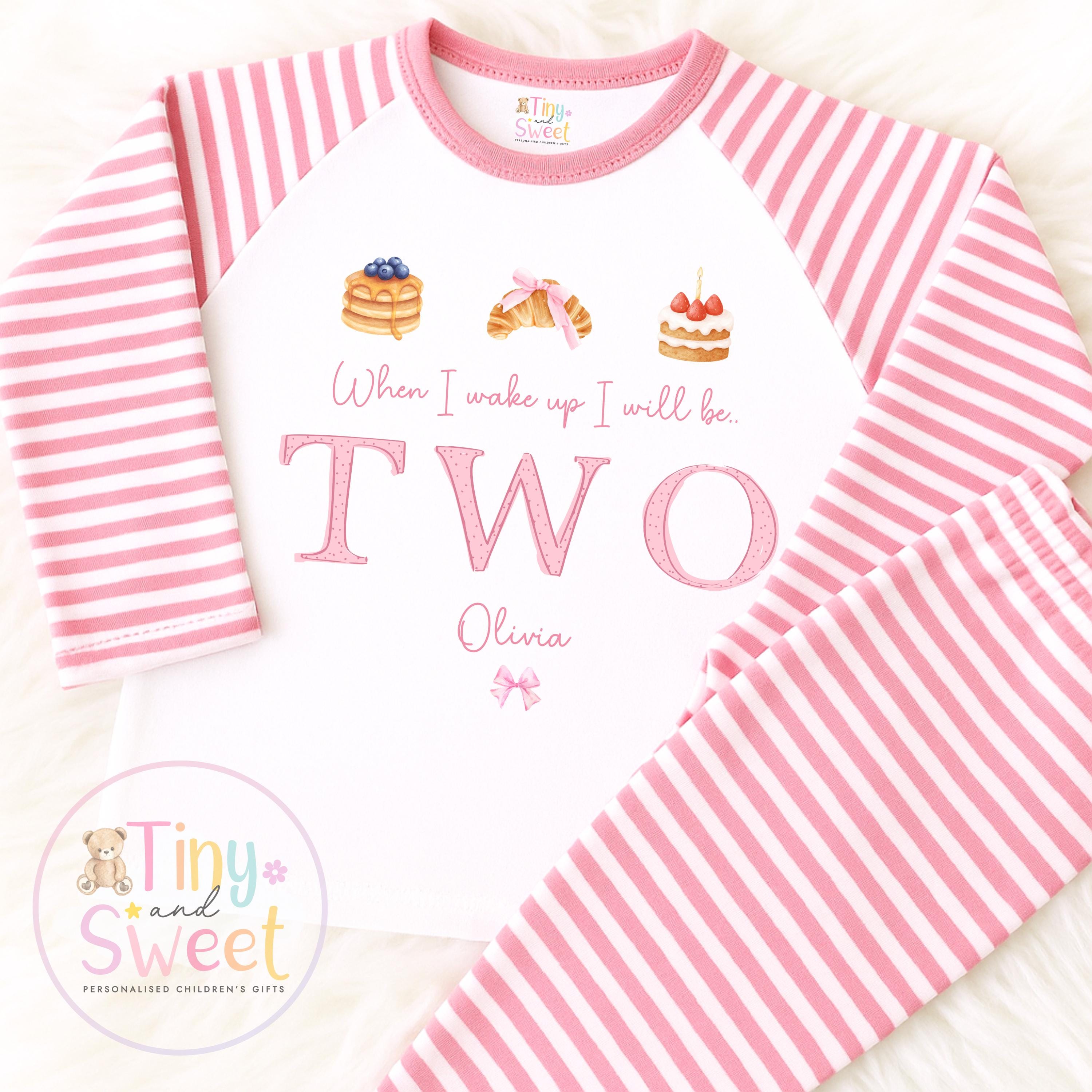 Pink Bakery Birthday PJs, Patisserie When I Wake Up I’ll Be..., Pink Pancakes Toddler Pyjamas, Girls Birthday Pyjamas, Pink Croissant Design