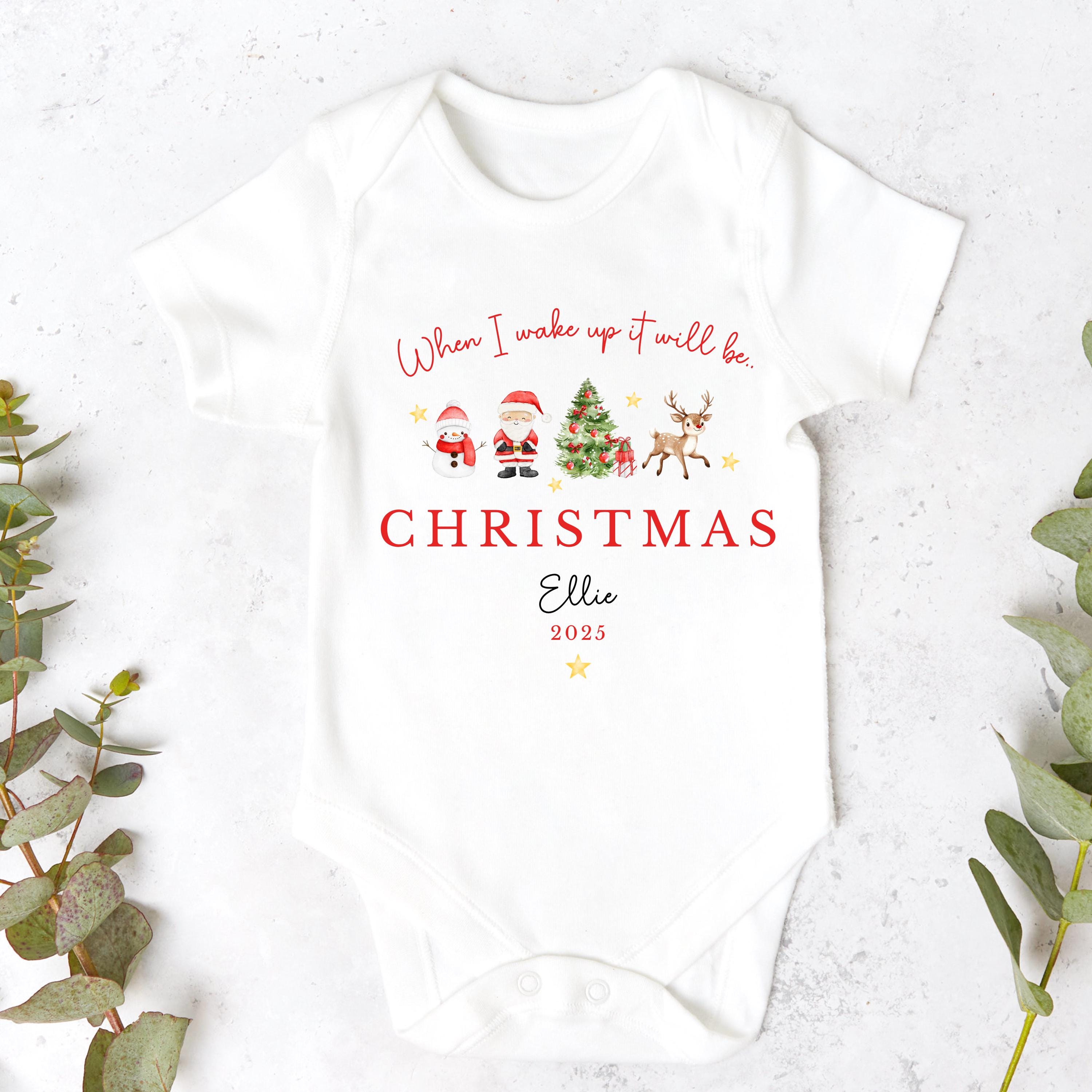 When I wake up it will be Christmas Sleepsuit, Christmas Eve Pyjamas, Christmas Nightwear, Childrens Christmas Vest, First Christmas