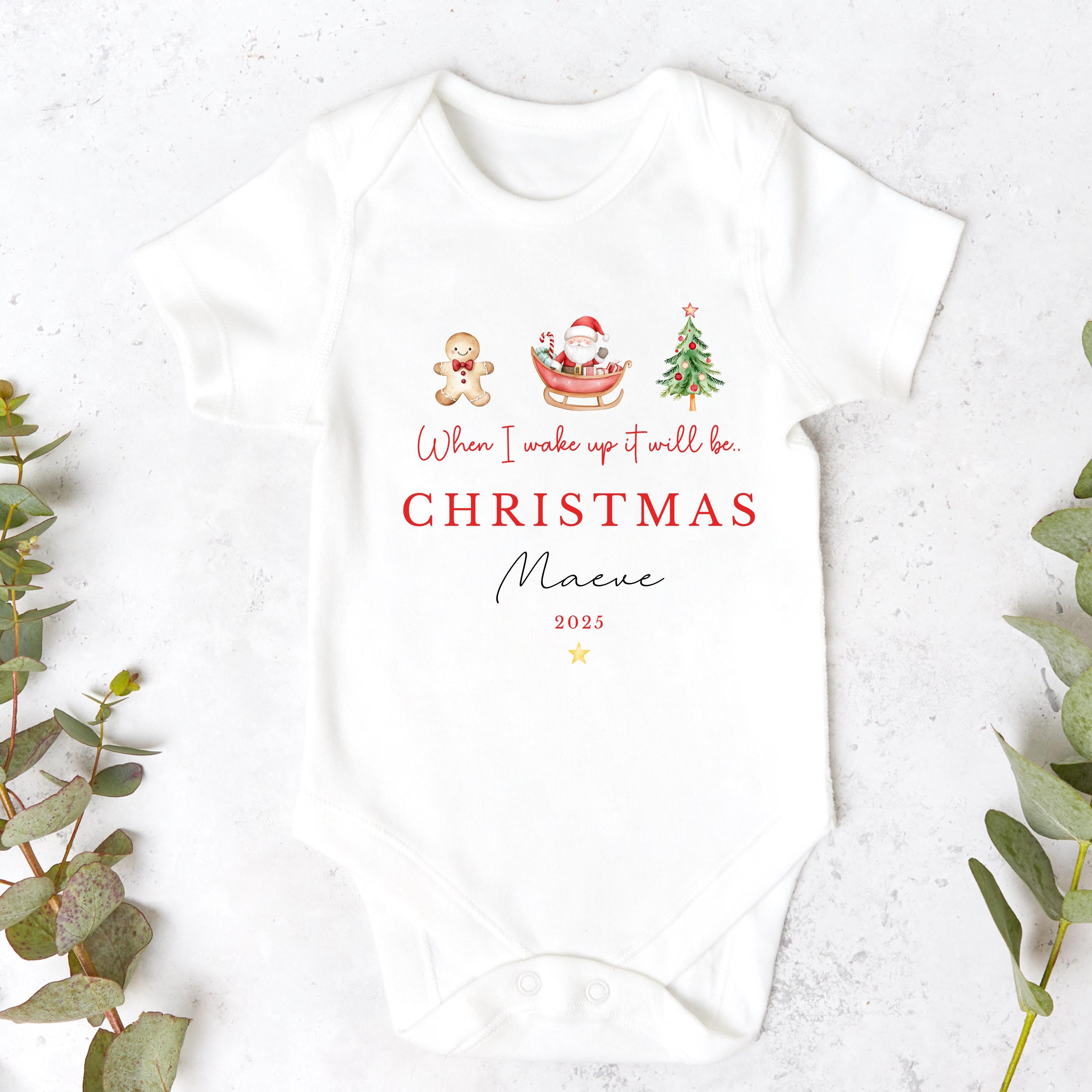 When I wake up it will be Christmas Sleepsuit, Christmas Eve Pyjamas, Christmas Nightwear, Childrens Christmas Vest, First Christmas