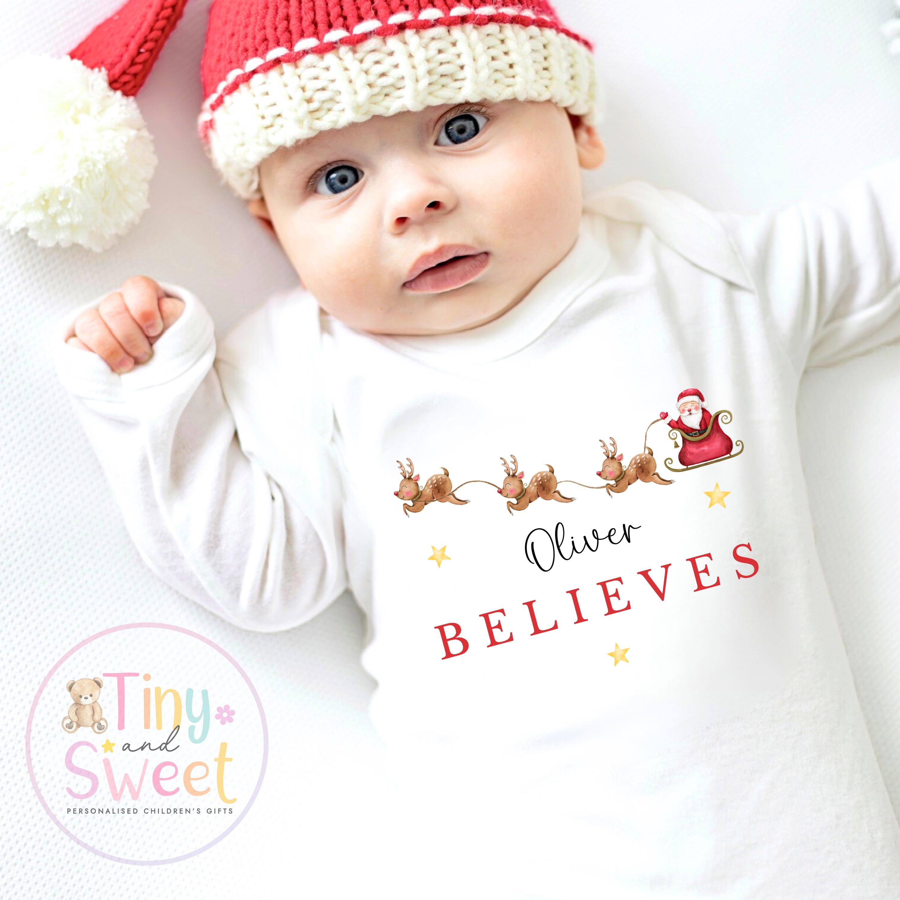 Christmas Believes Sleepsuit, Christmas Eve Pyjamas, Christmas Nightwear, Childrens Christmas Vest, First Christmas