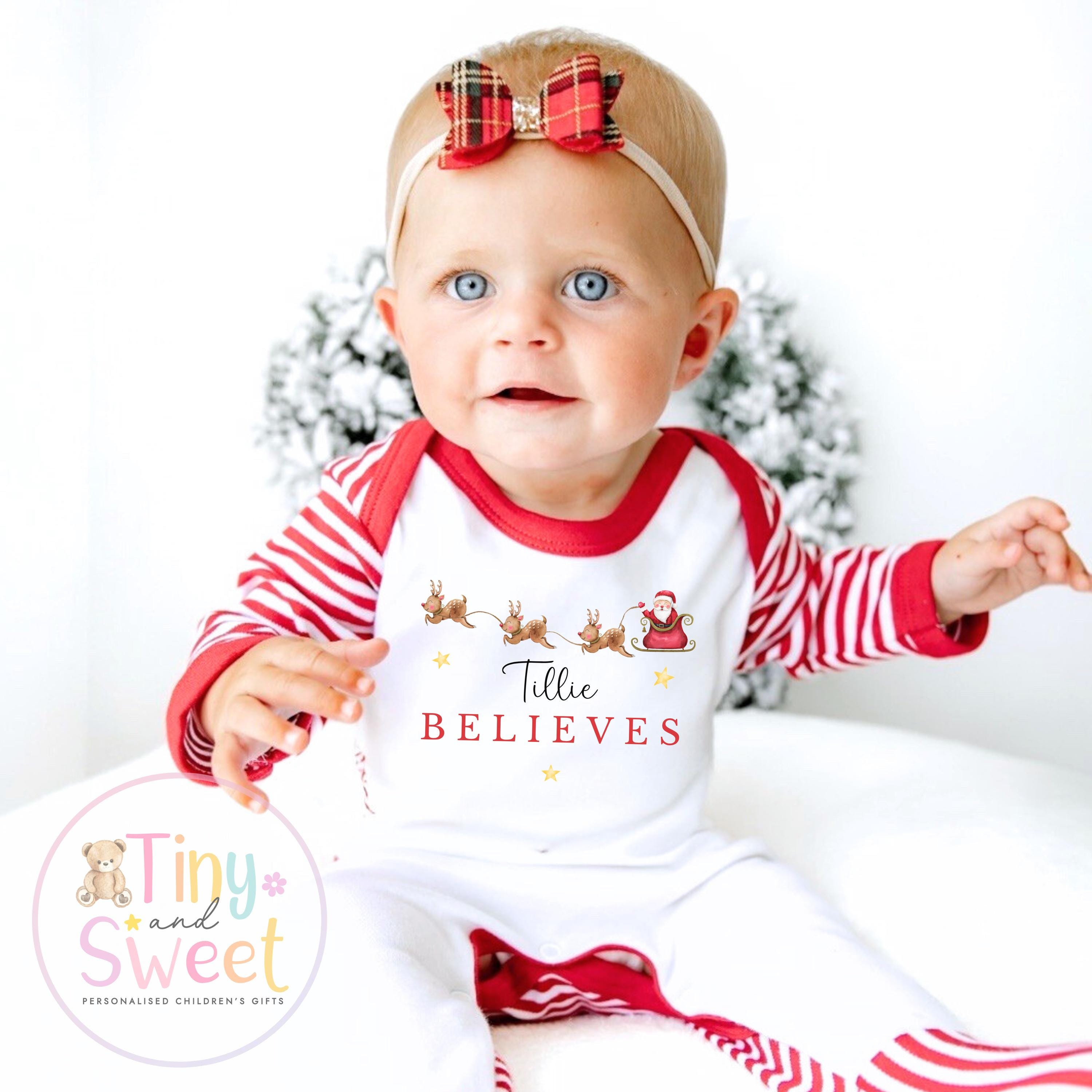Christmas Believes Sleepsuit, Christmas Eve Pyjamas, Christmas Nightwear, Childrens Christmas Vest, First Christmas