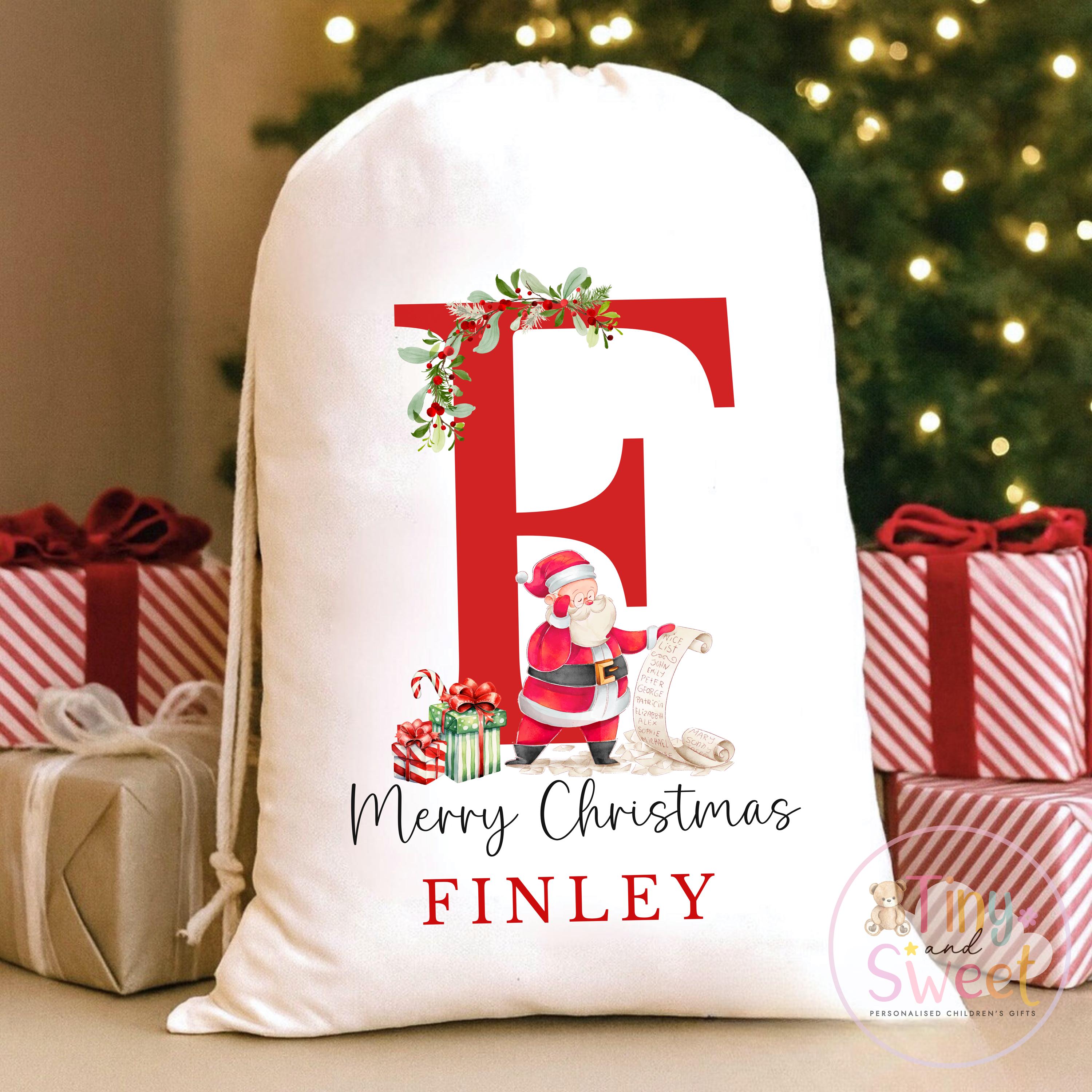 Red Santa Initial Personalised Christmas Sack