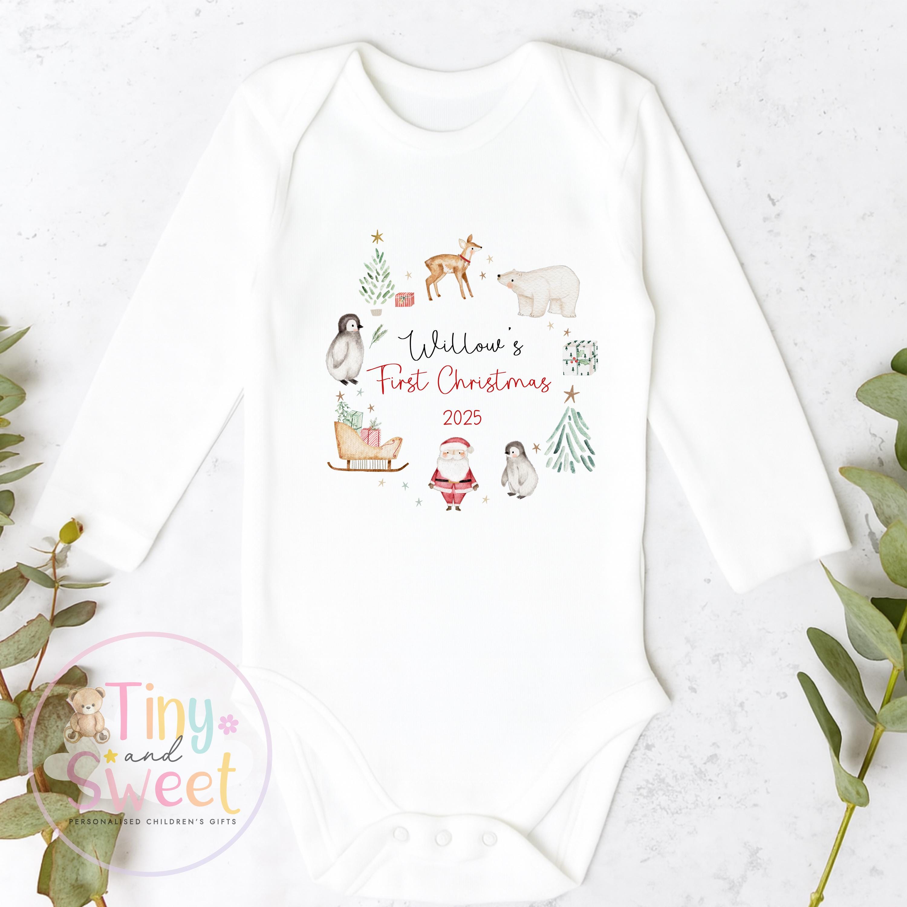 First Christmas Baby Grow , My First Christmas, Custom Name Sleepsuit, Baby’s First Christmas, Personalised Christmas Baby Outfit