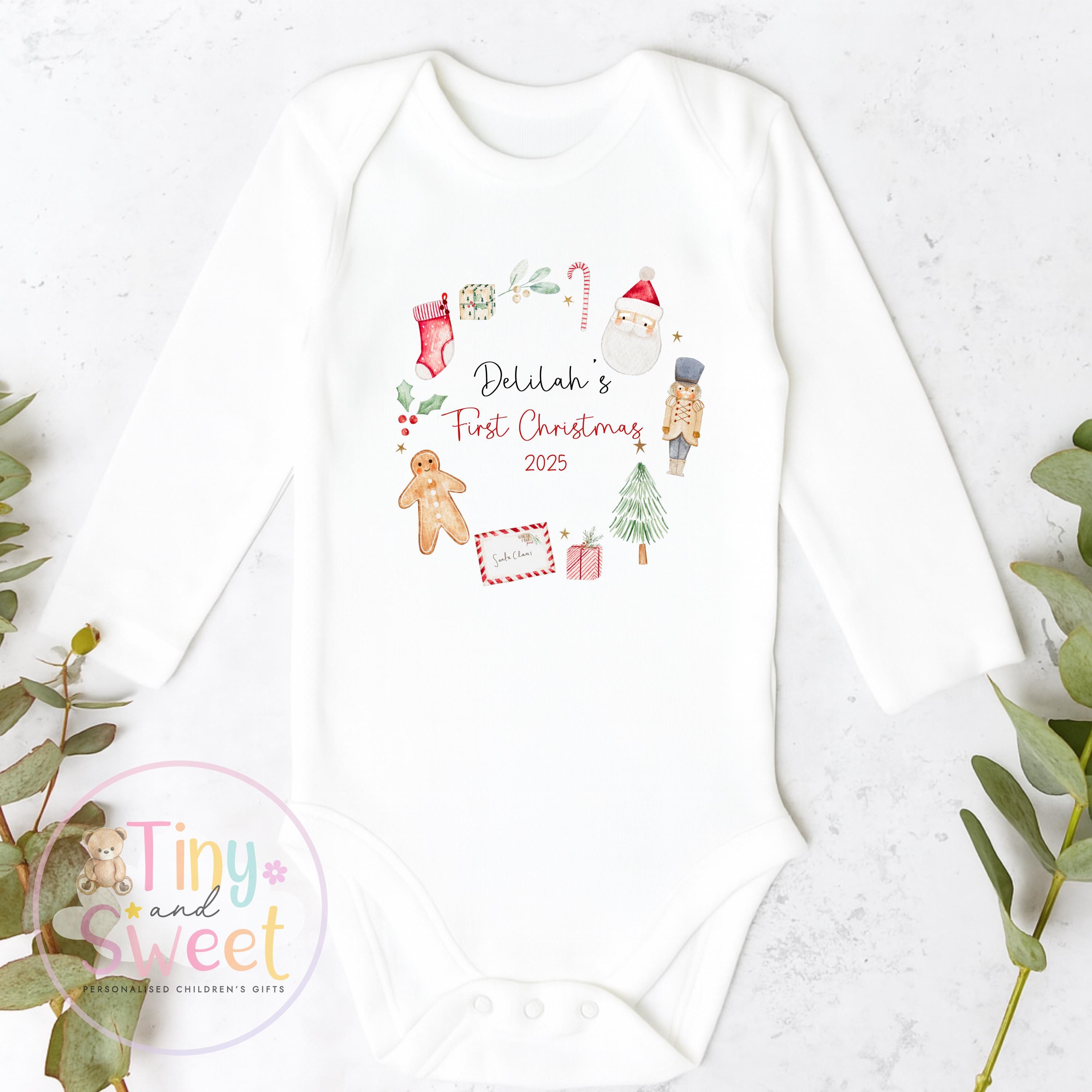 First Christmas Baby Grow , My First Christmas, Custom Name Sleepsuit, Baby’s First Christmas, Personalised Christmas Baby Outfit
