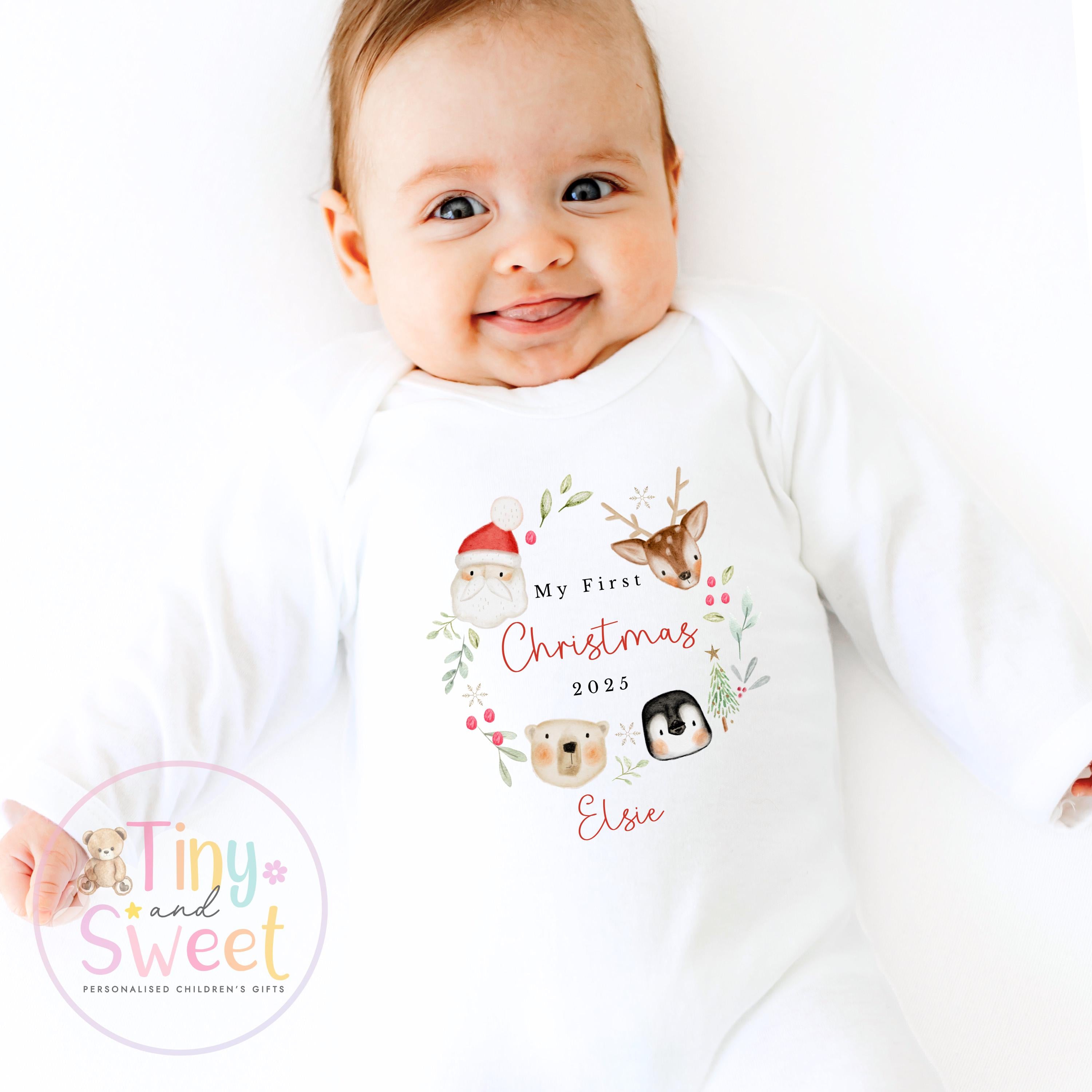 First Christmas Baby Grow , My First Christmas, Custom Name Sleepsuit, Baby’s First Christmas, Personalised Christmas Baby Outfit
