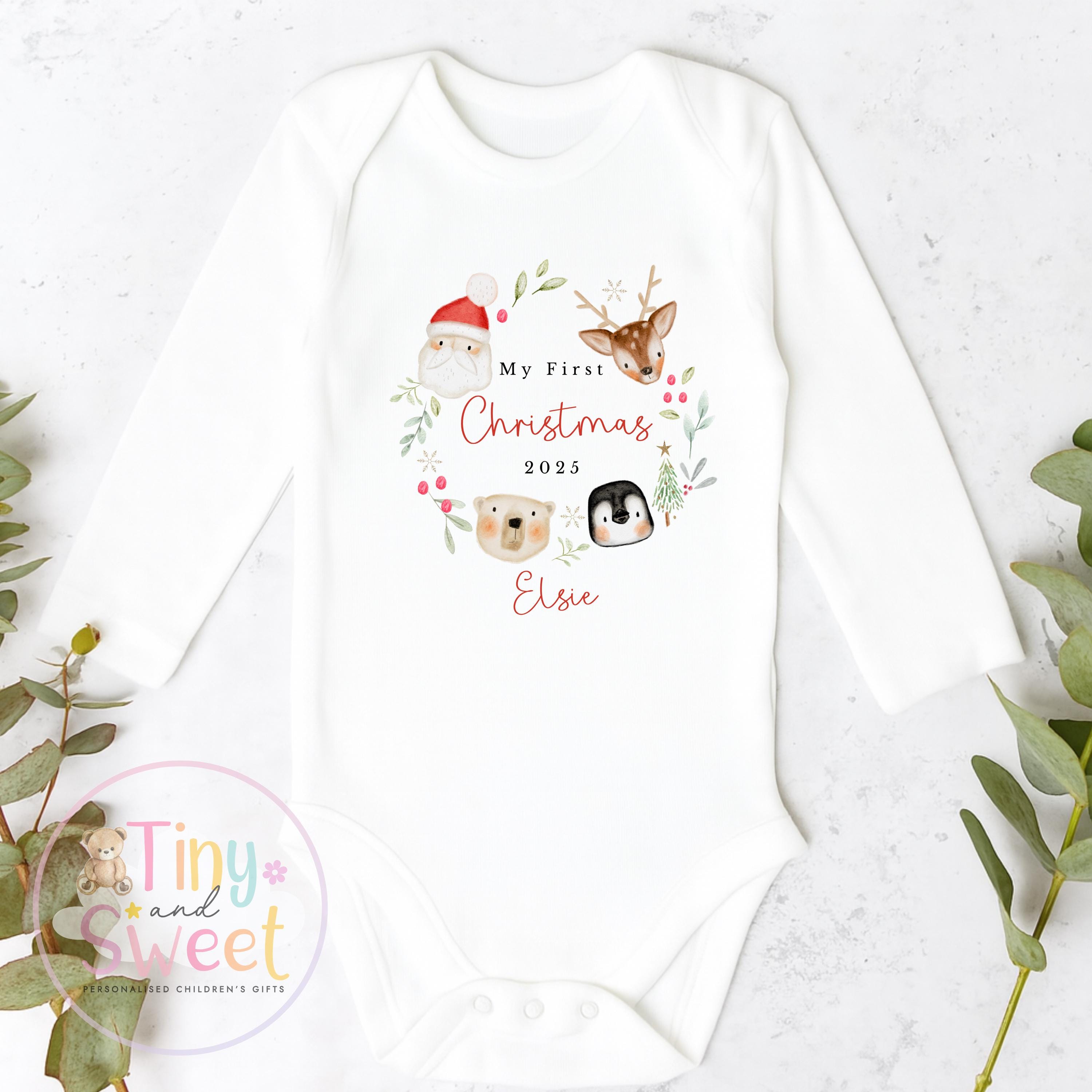 First Christmas Baby Grow , My First Christmas, Custom Name Sleepsuit, Baby’s First Christmas, Personalised Christmas Baby Outfit
