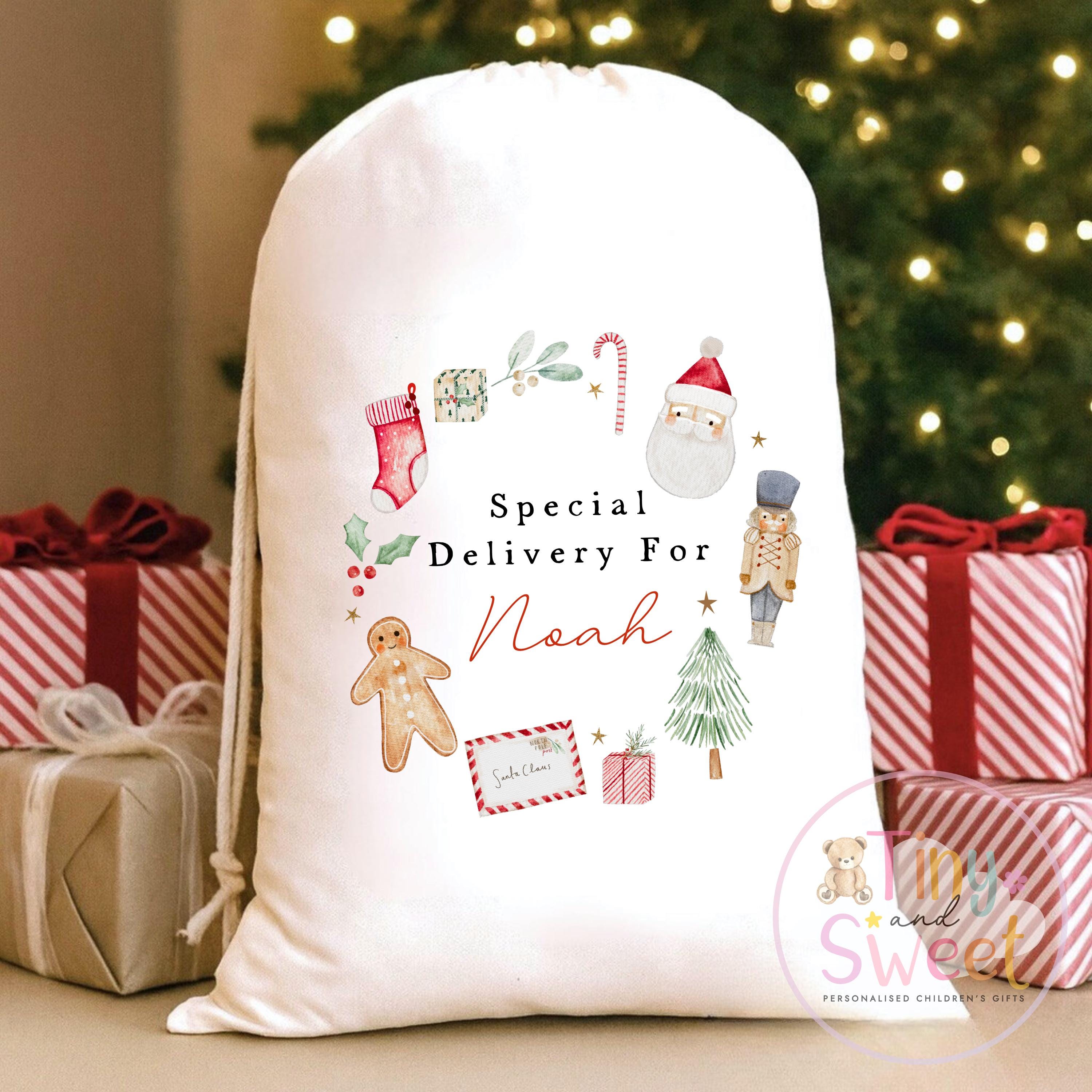 Special Delivery Wreath Personalised Christmas Sack