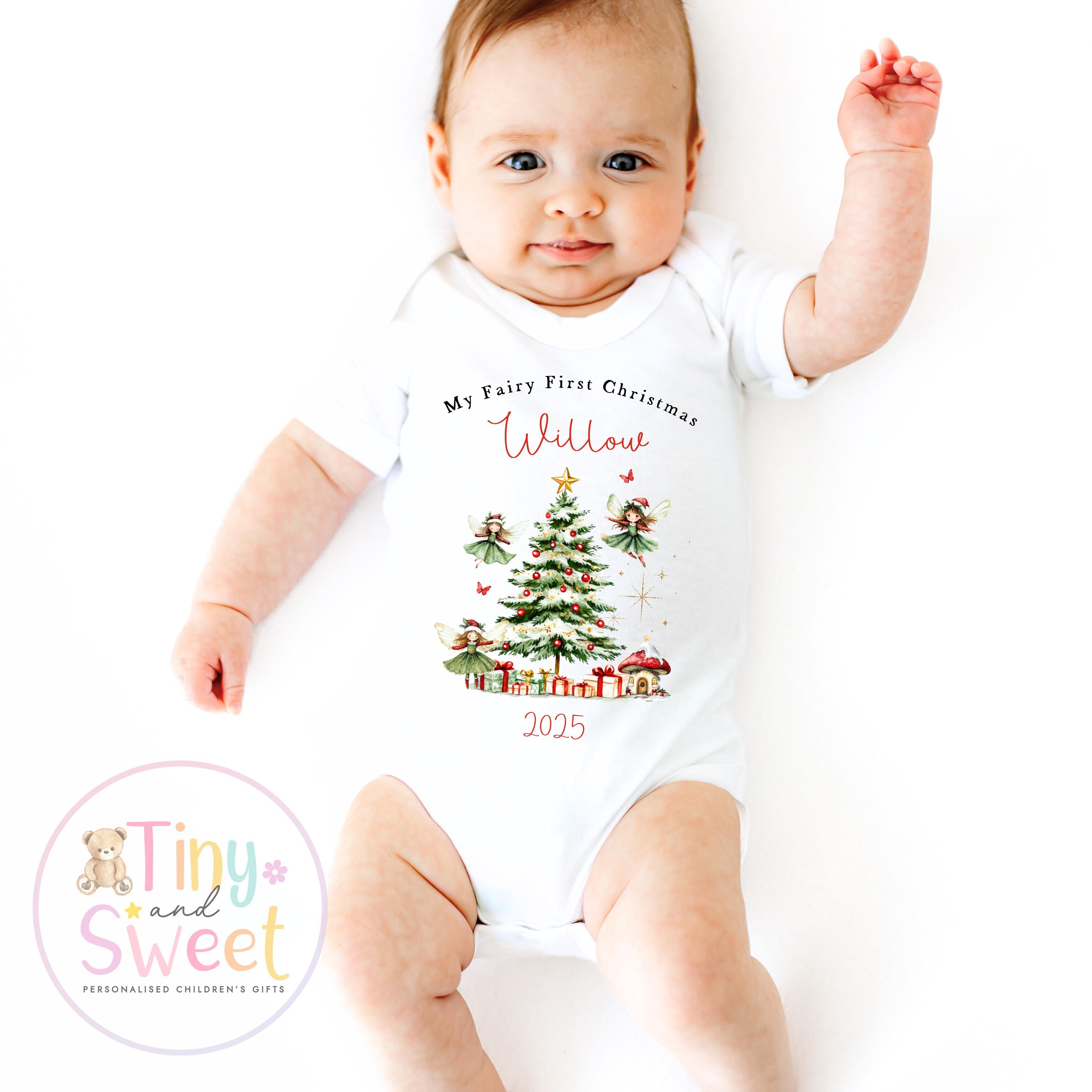 Fairy First Christmas Baby Grow , My First Christmas, Custom Name Sleepsuit, Baby’s First Christmas, Personalised Christmas Baby Outfit