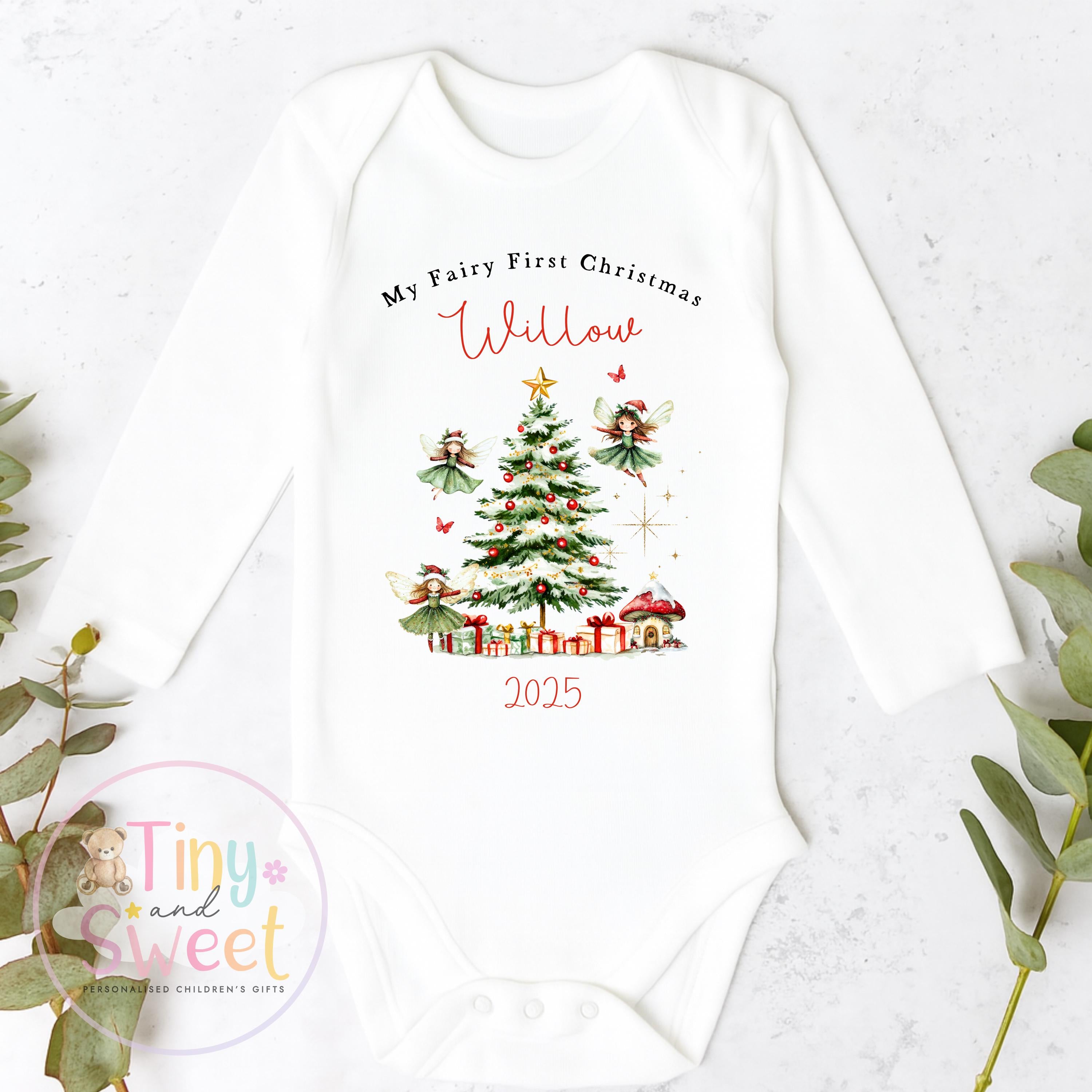 Fairy First Christmas Baby Grow , My First Christmas, Custom Name Sleepsuit, Baby’s First Christmas, Personalised Christmas Baby Outfit
