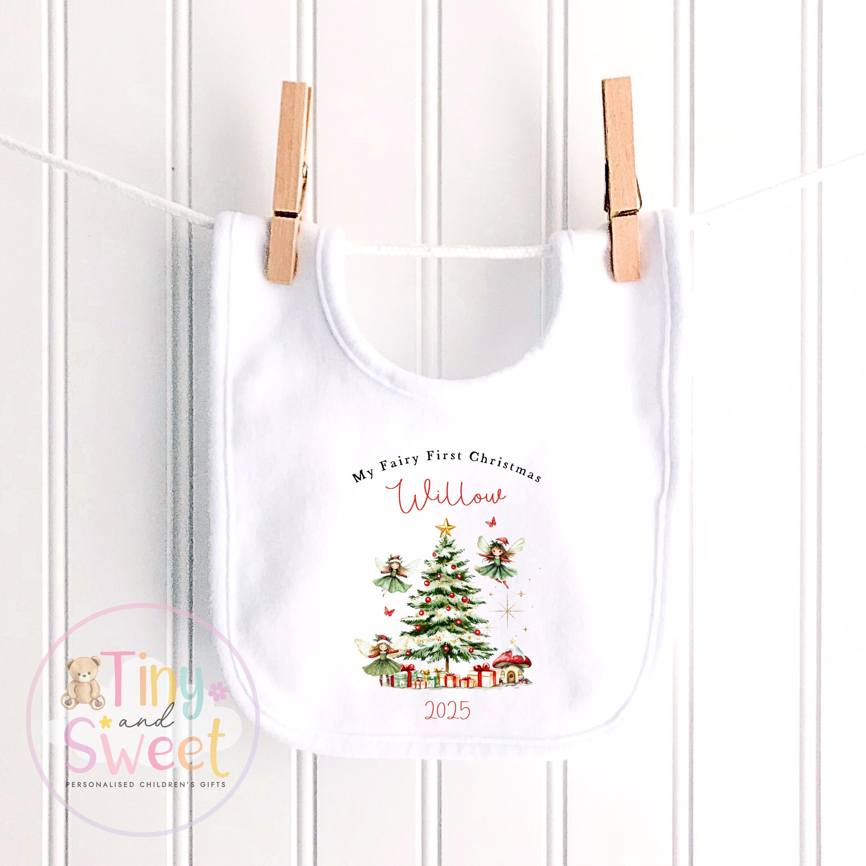 Fairy First Christmas Baby Grow , My First Christmas, Custom Name Sleepsuit, Baby’s First Christmas, Personalised Christmas Baby Outfit