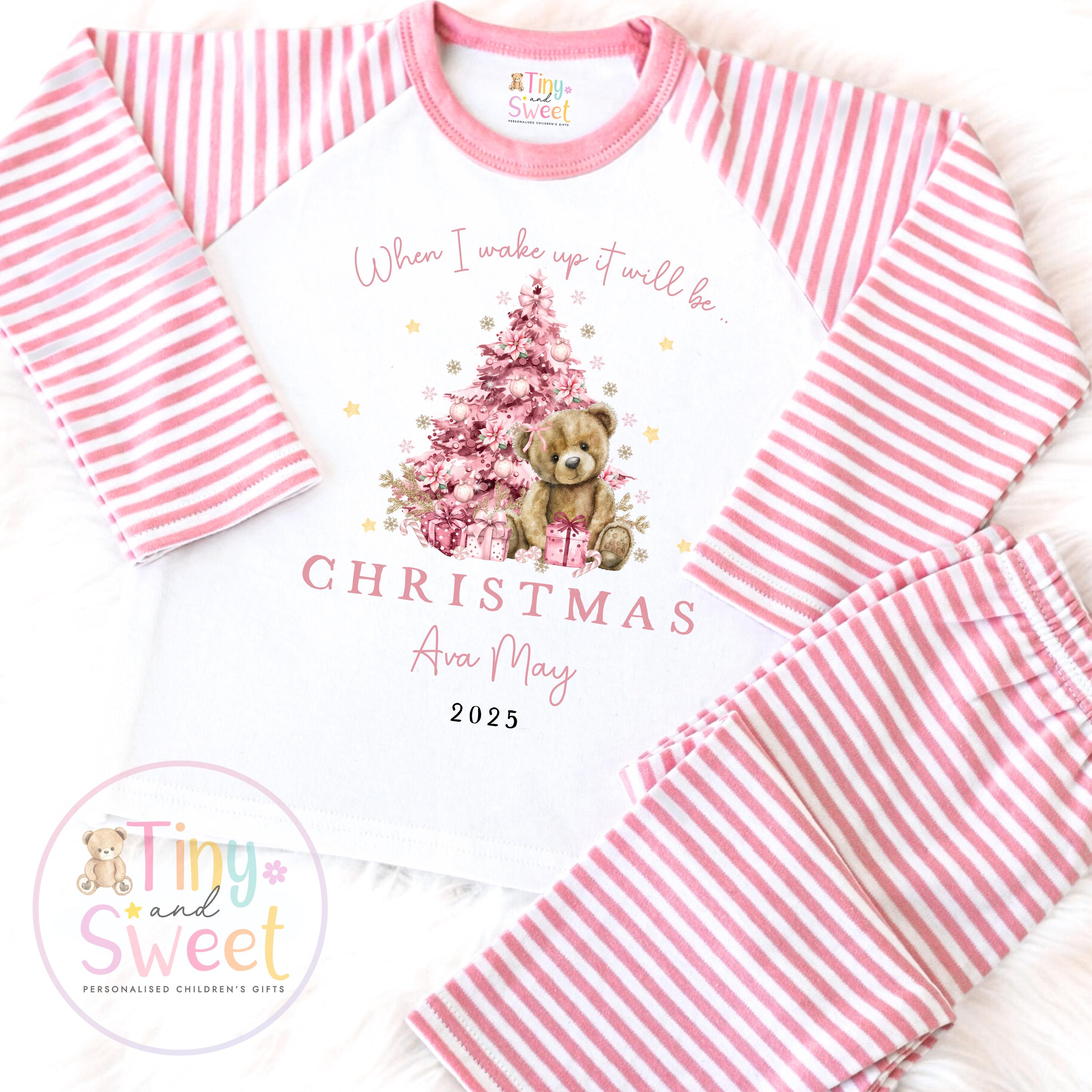 Personalised Pink Christmas Pyjamas, Christmas Eve Pyjamas, Christmas Nightwear, Childrens Christmas pjs, Xmas pjs, Kids Christmas Pjs